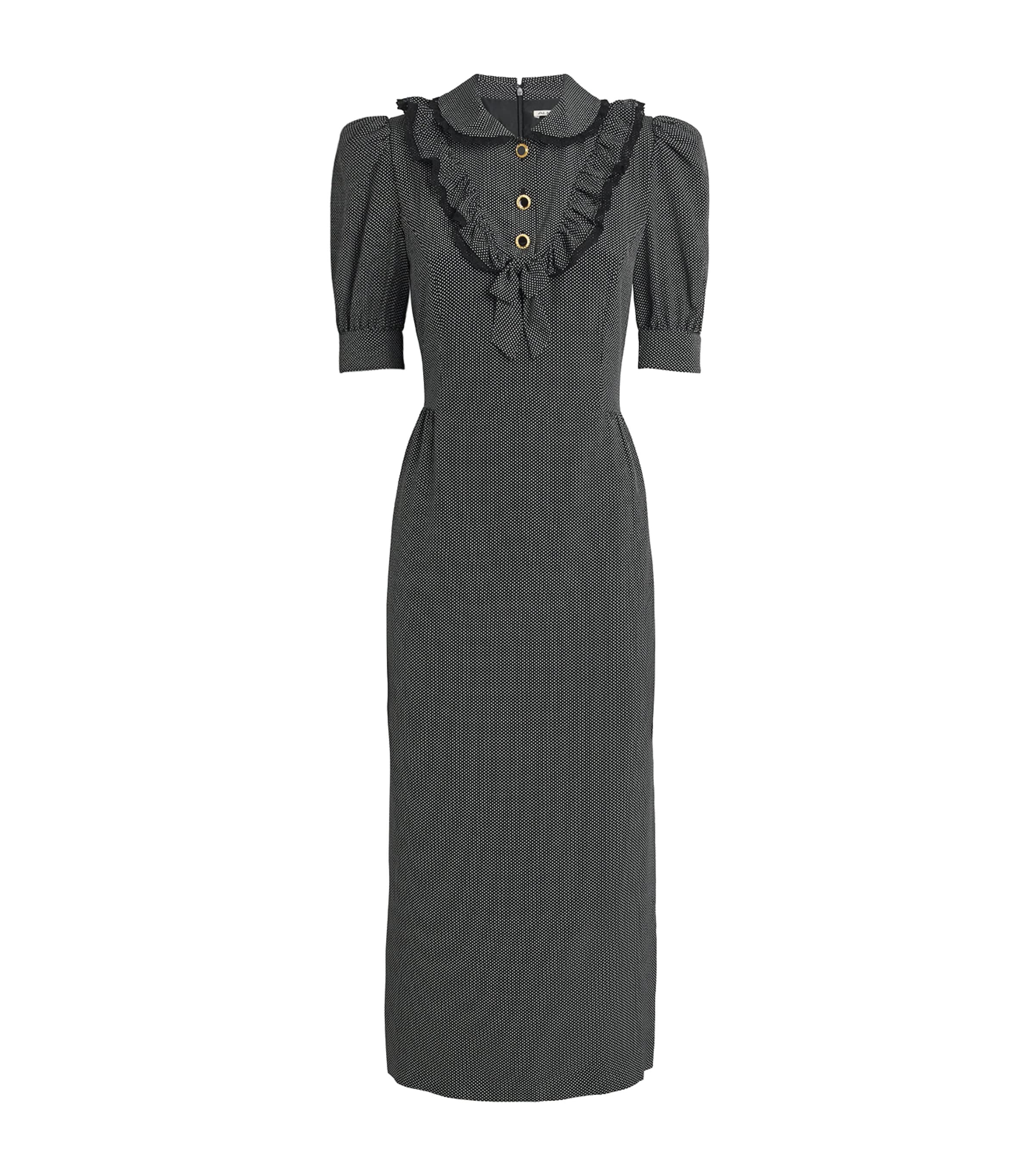 Alessandra Rich Womens Silk Polka-Dot Collared Midi Dress Black White Image 1