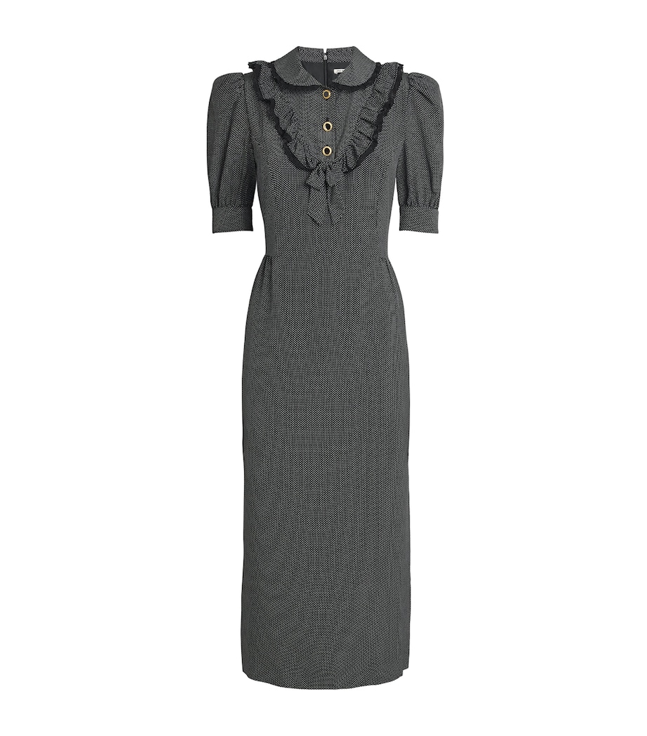 Alessandra Rich Womens Silk Polka-Dot Collared Midi Dress Black White Image 1