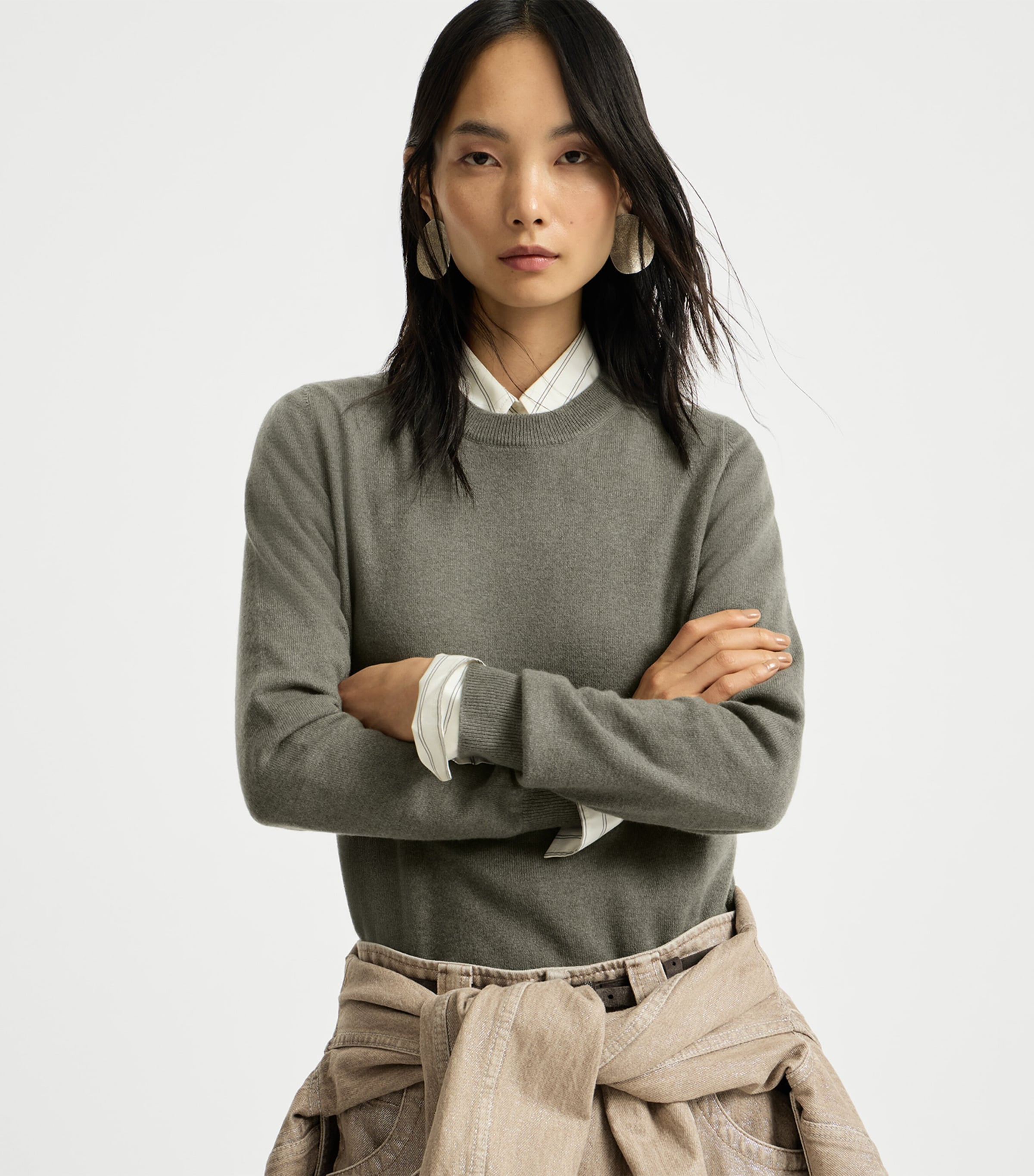 Brunello Cucinelli Womens Cashmere Monili-Detail Sweater Dark Green Image 4