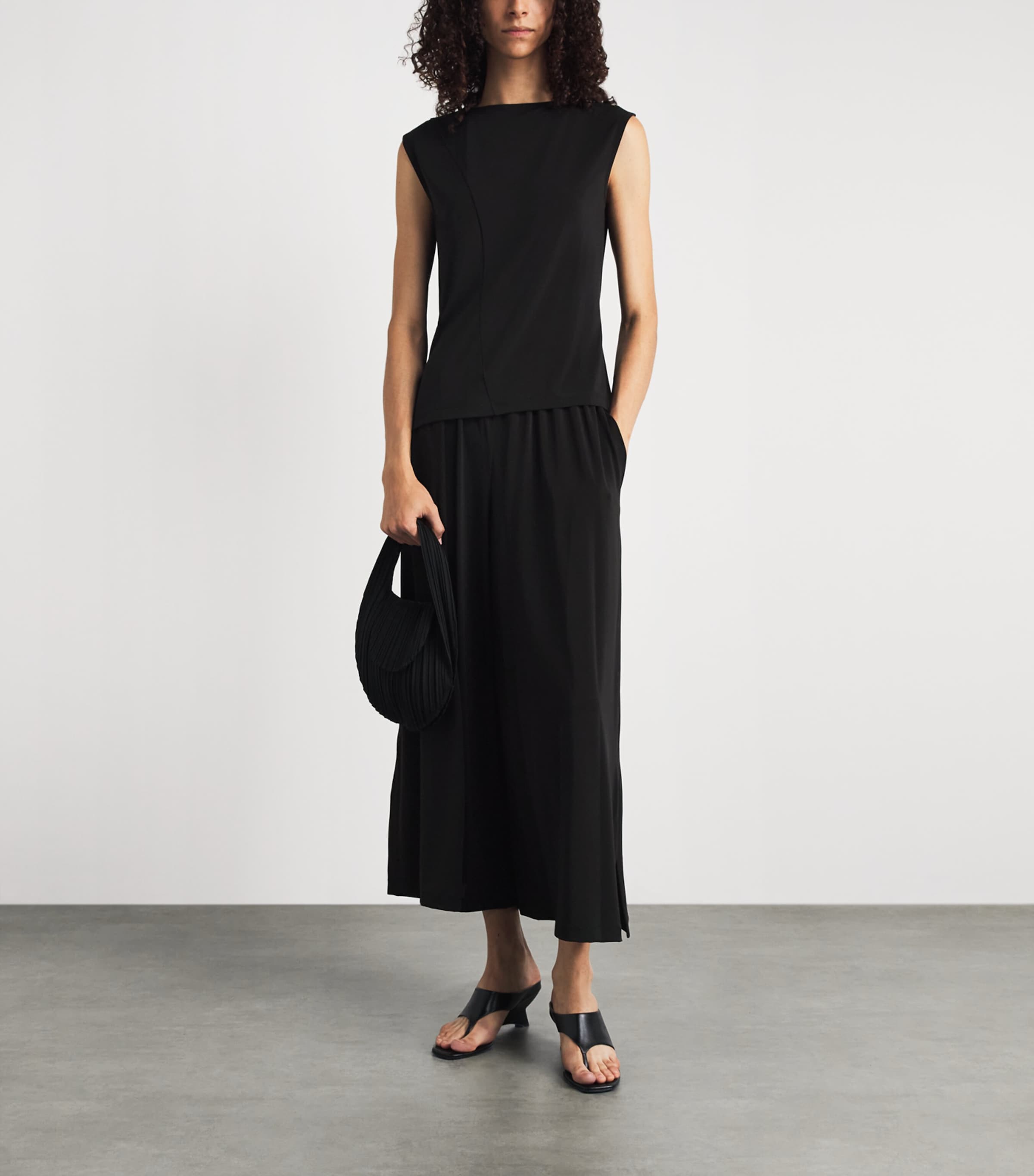 Issey Miyake Womens Drape Jersey Sleeveless Blouse Black Image 2