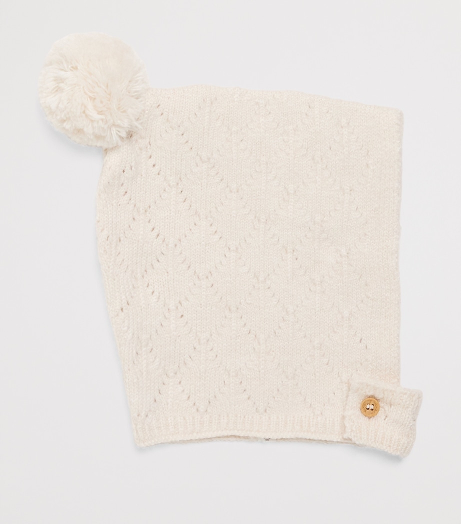 Knitted Pompom Bonnet (0-24 Months) CREAM Image 2