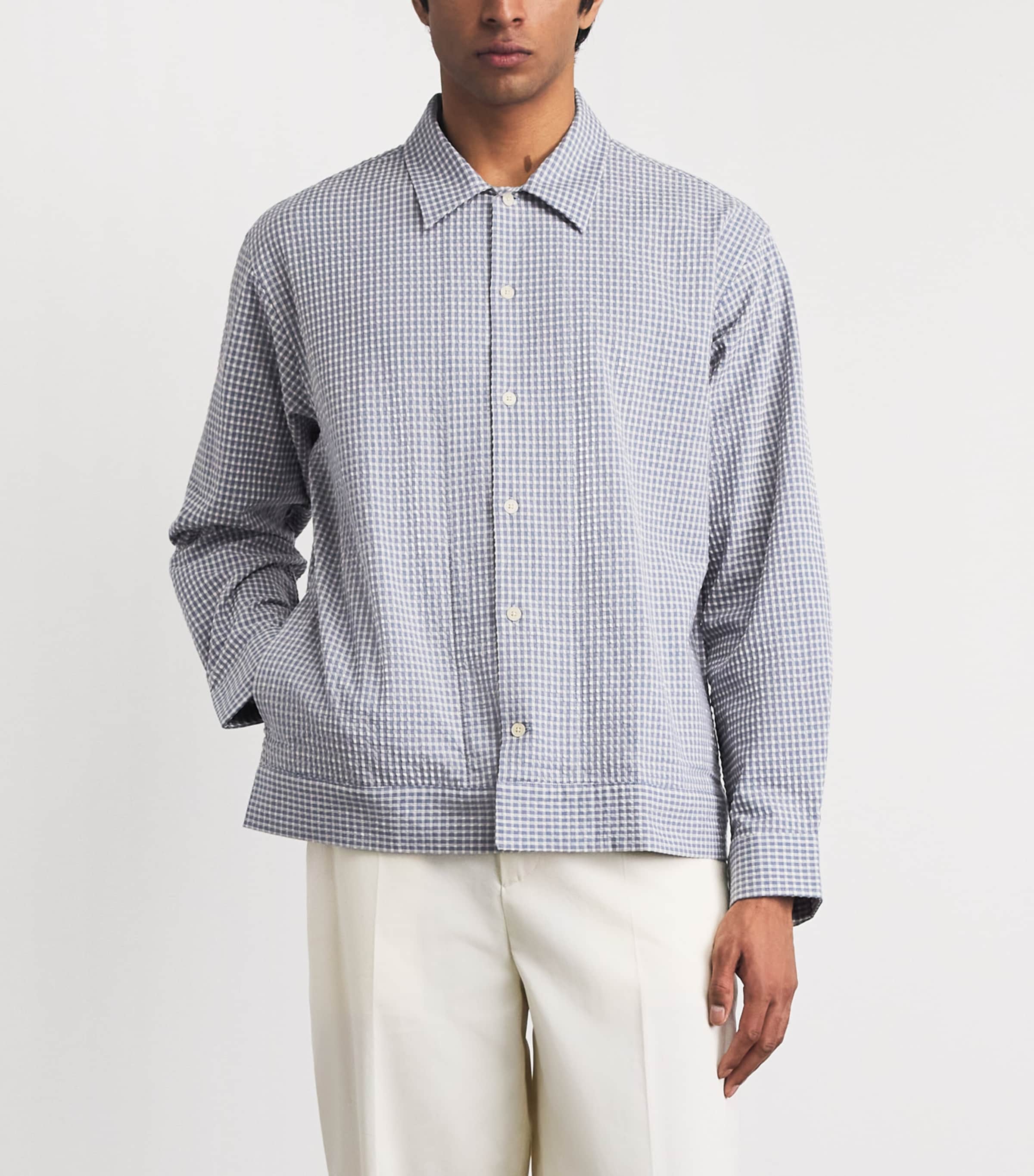 NN.07 Mens Stretch-Cotton Seersucker Reed Shirt Stone Blue Image 4