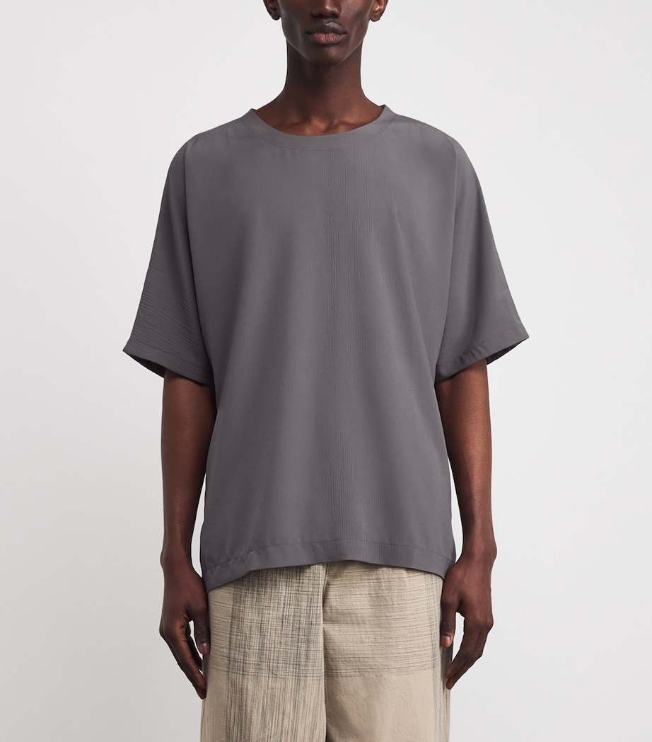 IM MEN Mens Crinkled Oversized T-Shirt Charcoal Gray Image 3