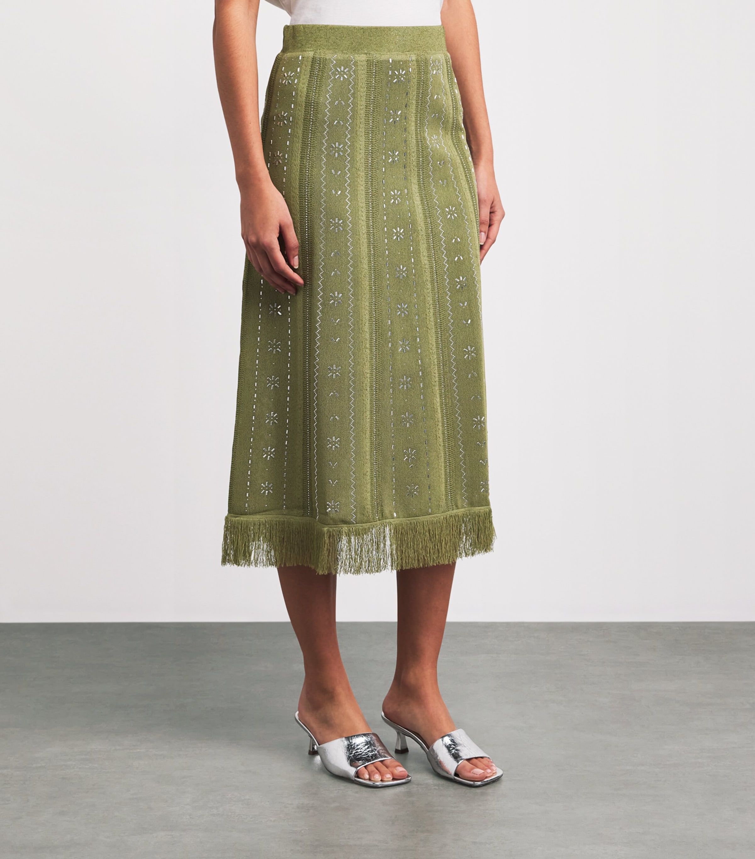 Maje Womens Embellished Midi Skirt Khaki Image 4