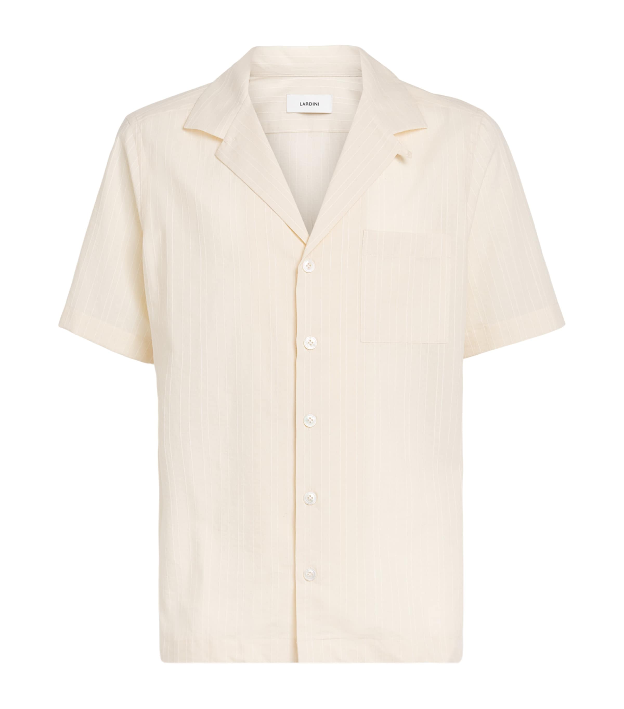 Lardini Mens Cotton Stripe Short-Sleeve Shirt Cream Image 1