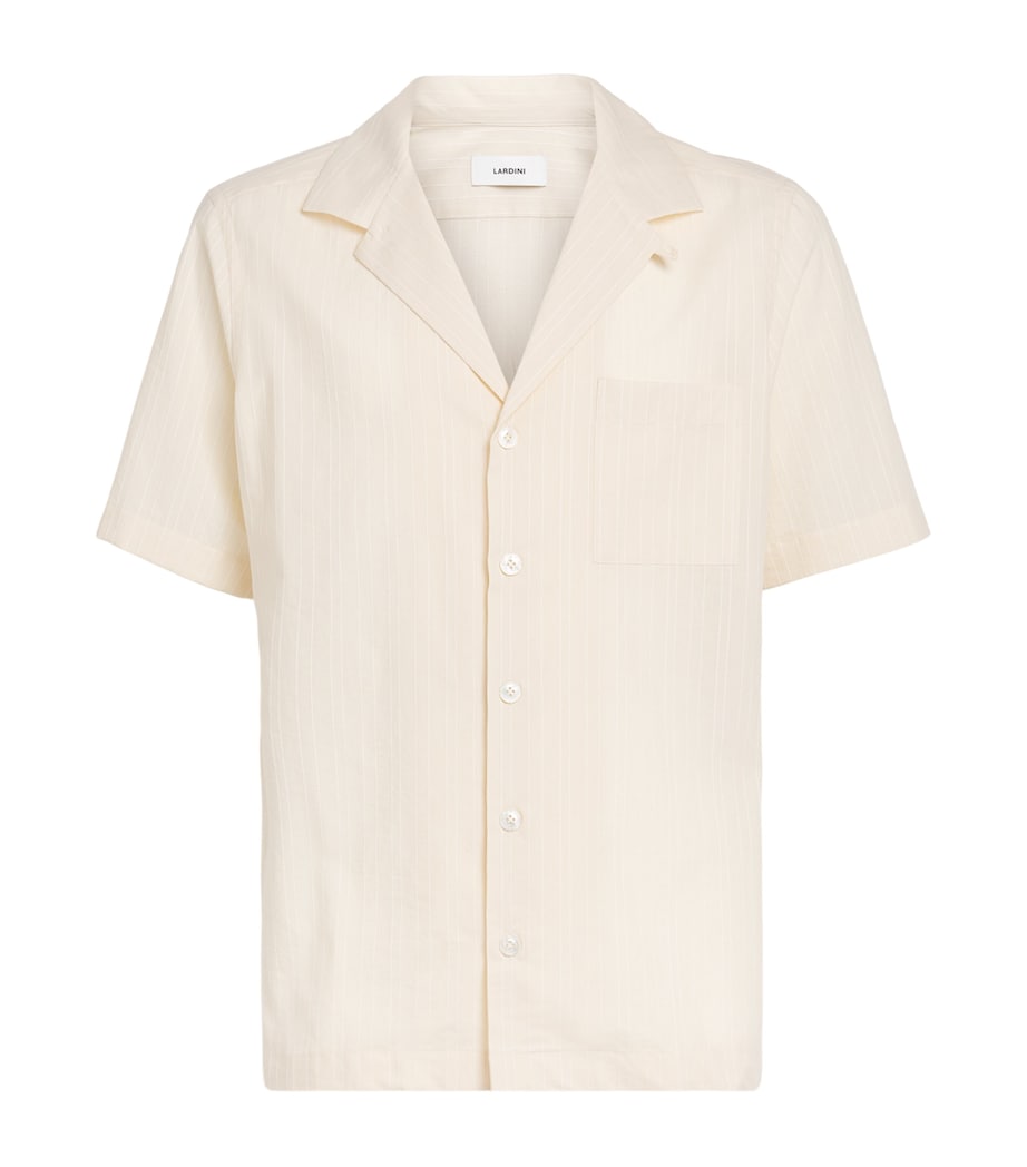 Lardini Mens Cotton Stripe Short-Sleeve Shirt Cream Image 1