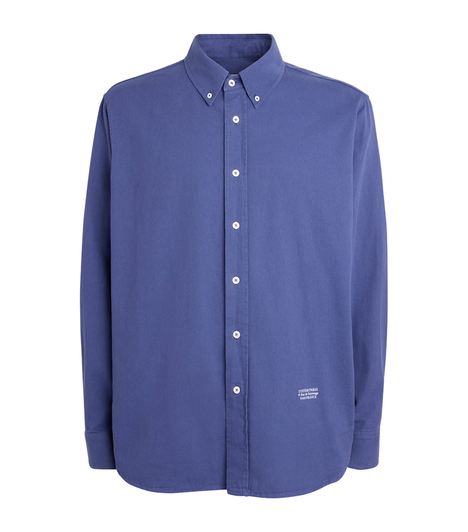 System Mens Cotton Printed Logo Shirt Purple Blue Image 1