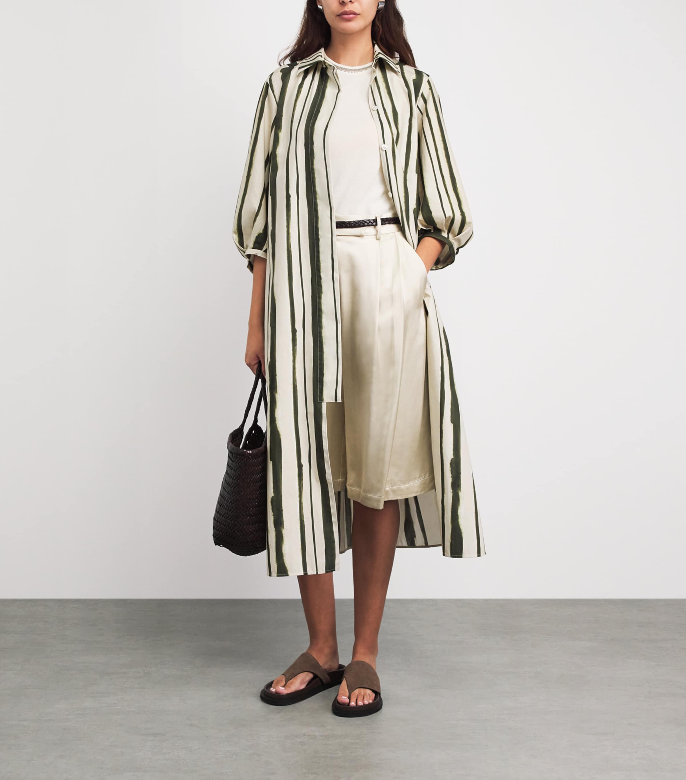 MM Womens Cotton Stripe Midi Shirt Dress Moss Green Image 5