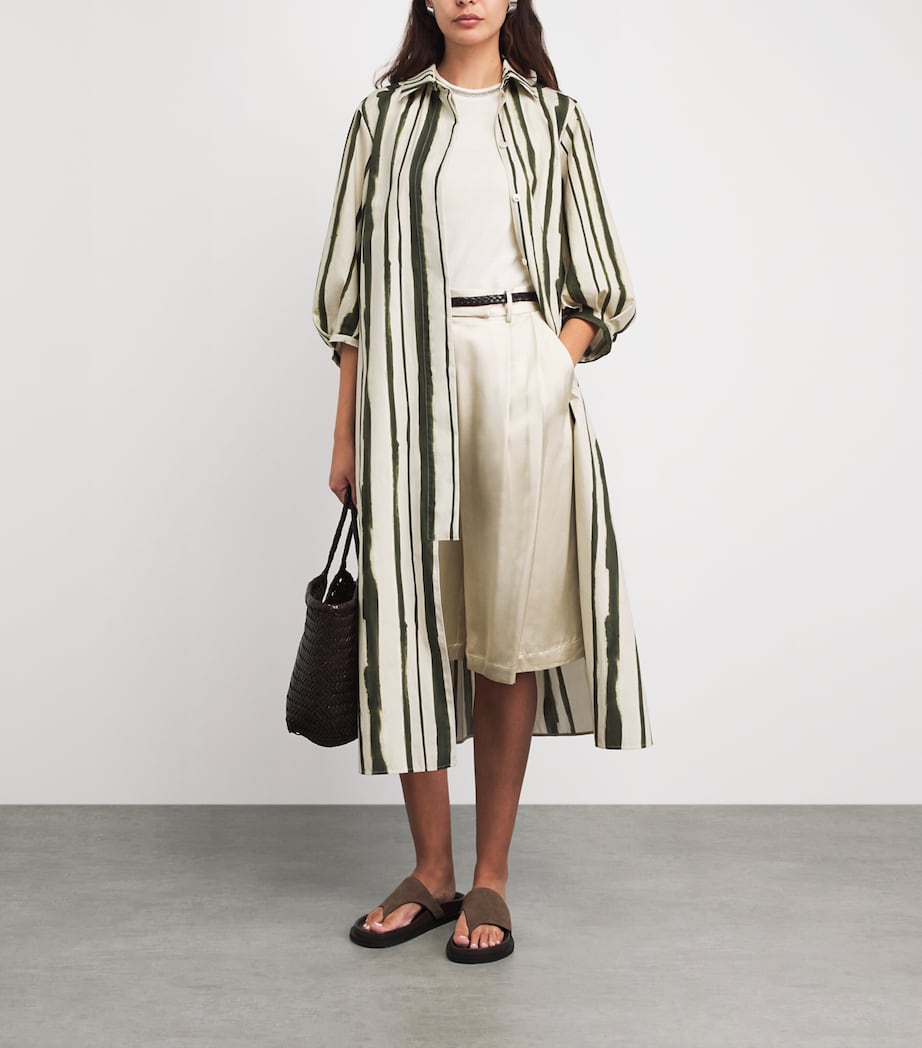 MM Womens Cotton Stripe Midi Shirt Dress Moss Green Image 5