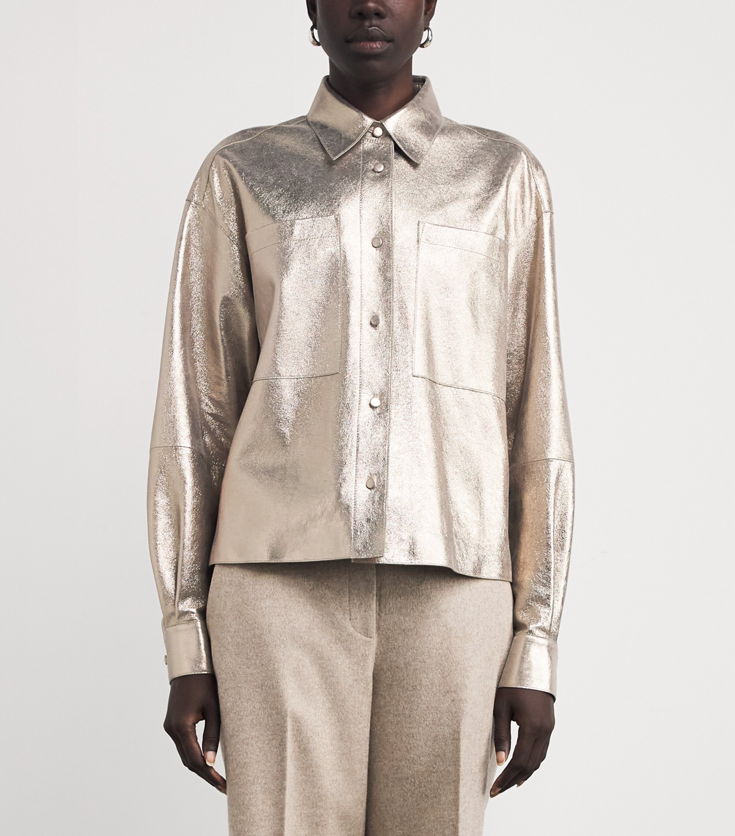 Suede Metallic Cropped Shirt NATURAL METALLIC Image 3