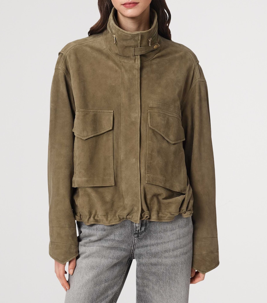AllSaints Womens Suede Clay Bomber Jacket Olive Green Image 3