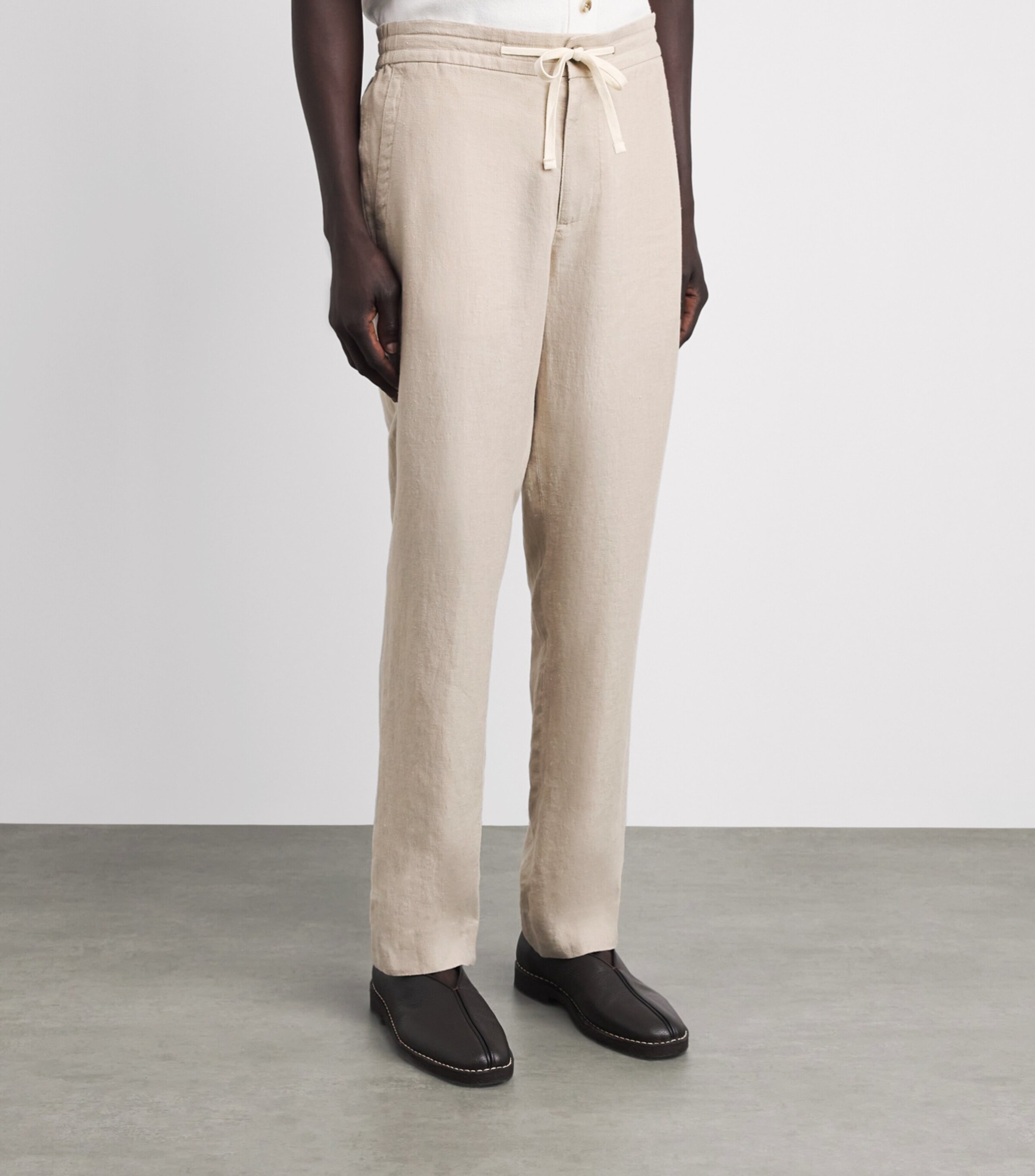 Vince Mens Linen Drawstring Straight Trousers Pumice Rock Image 4