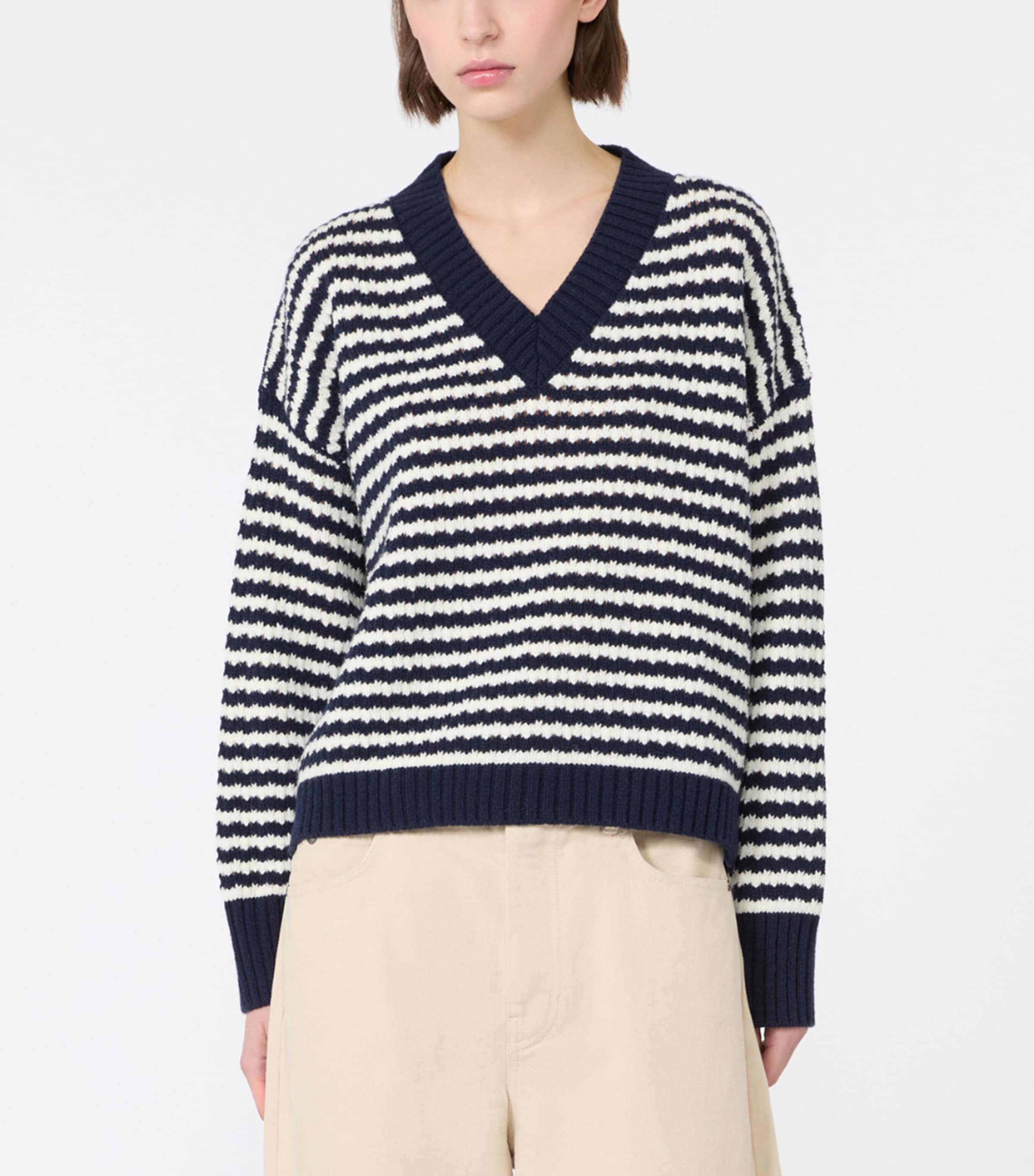 Weekend Max Mara Womens Virgin Wool Stripe Sweater Navy Image 3