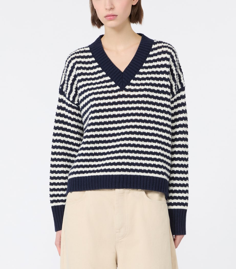 Weekend Max Mara Womens Virgin Wool Stripe Sweater Navy Image 3