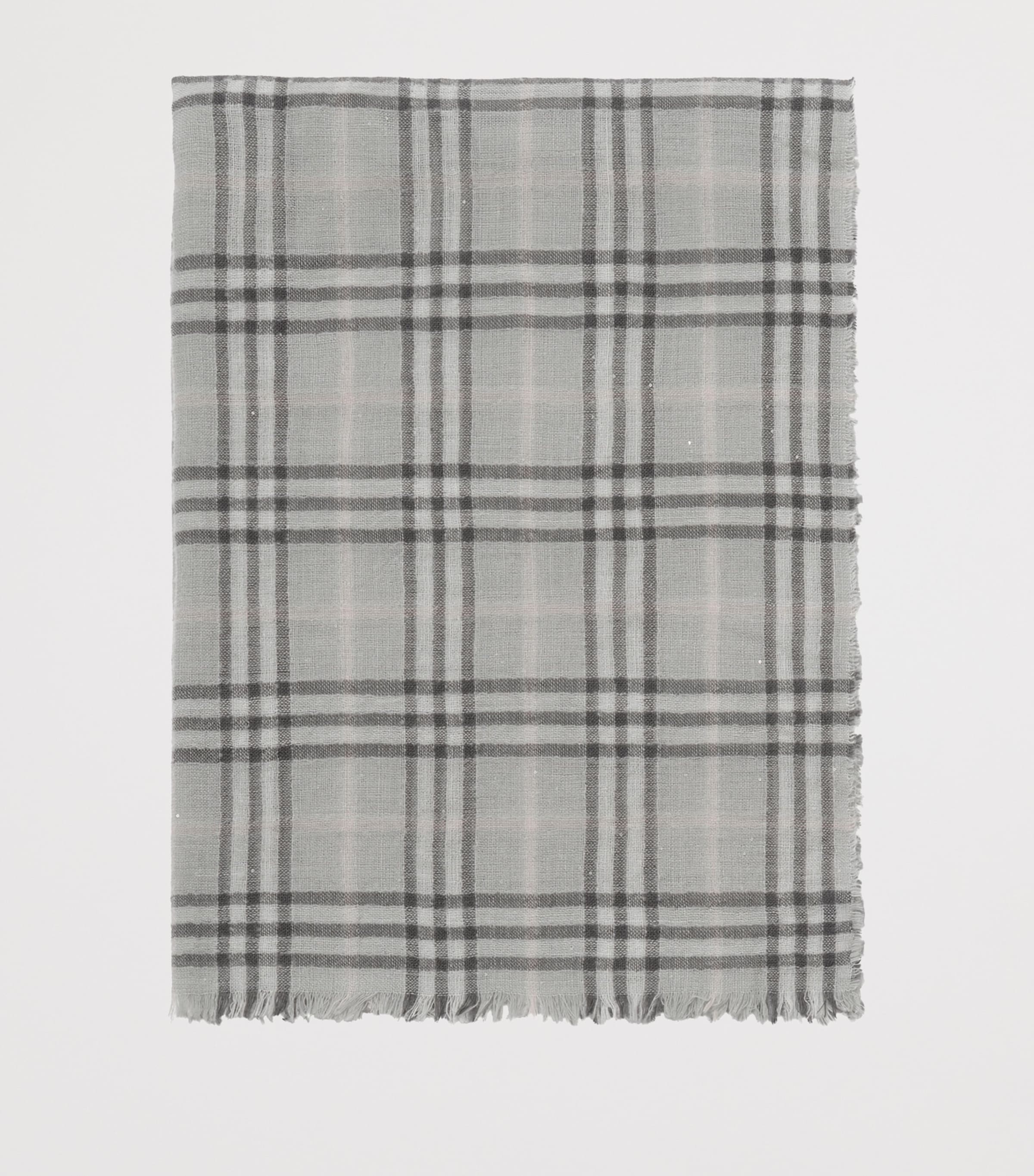 Burberry Wool-Silk Sequin Check Scarf Mitten Grey Image 3
