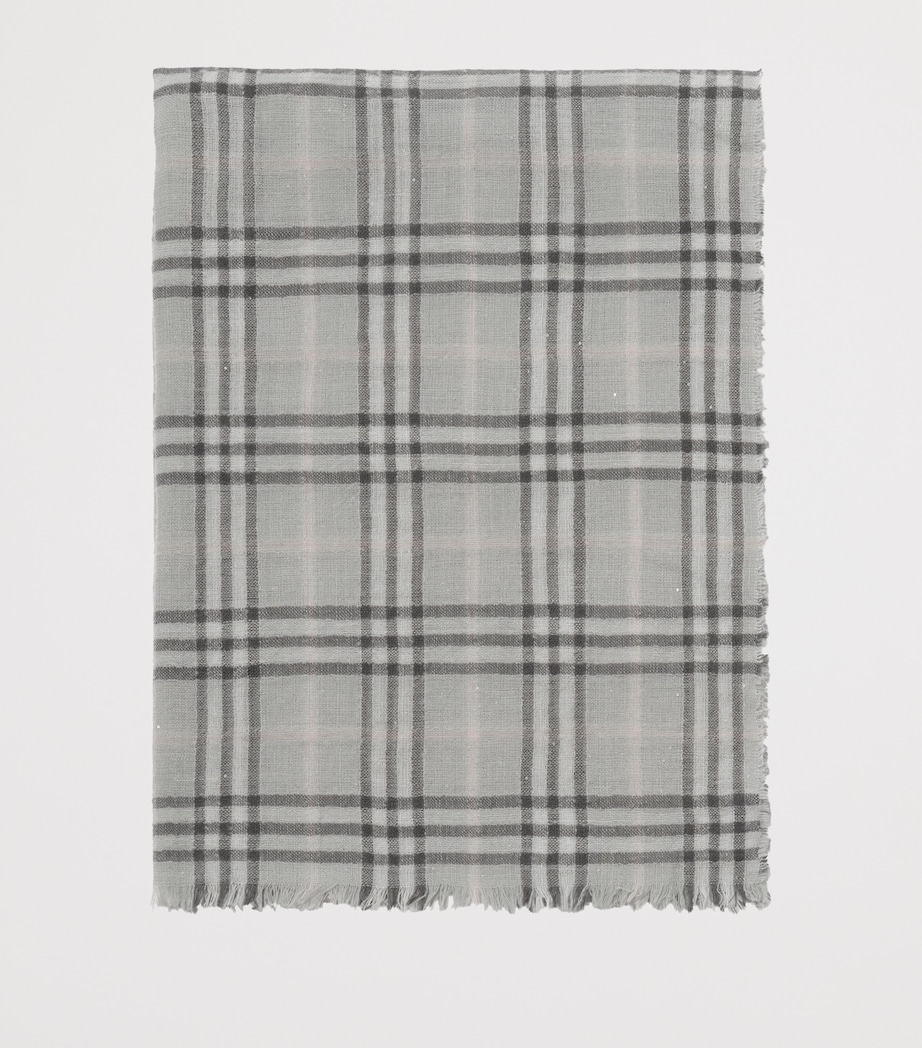 Burberry Wool-Silk Sequin Check Scarf Mitten Grey Image 3