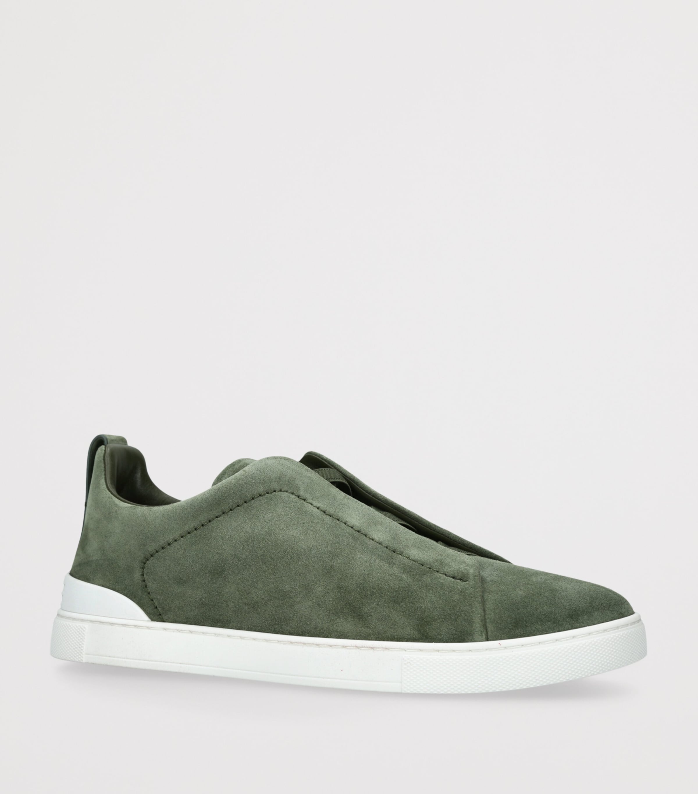 Zegna Suede Triple Stitch Sneakers Dark Green Image 2