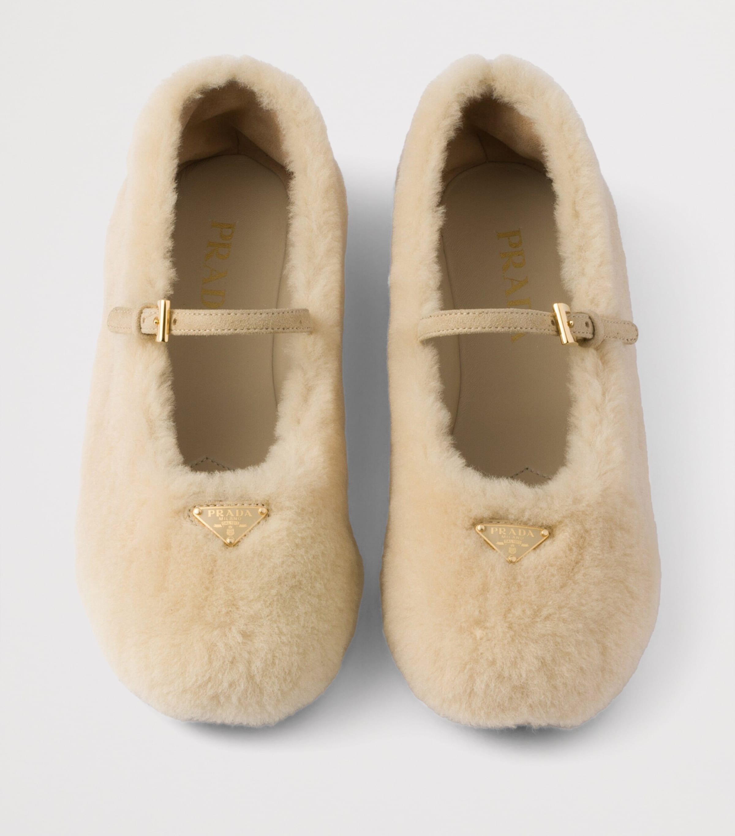 Prada Shearling Ballet Flats Neutral Image 3
