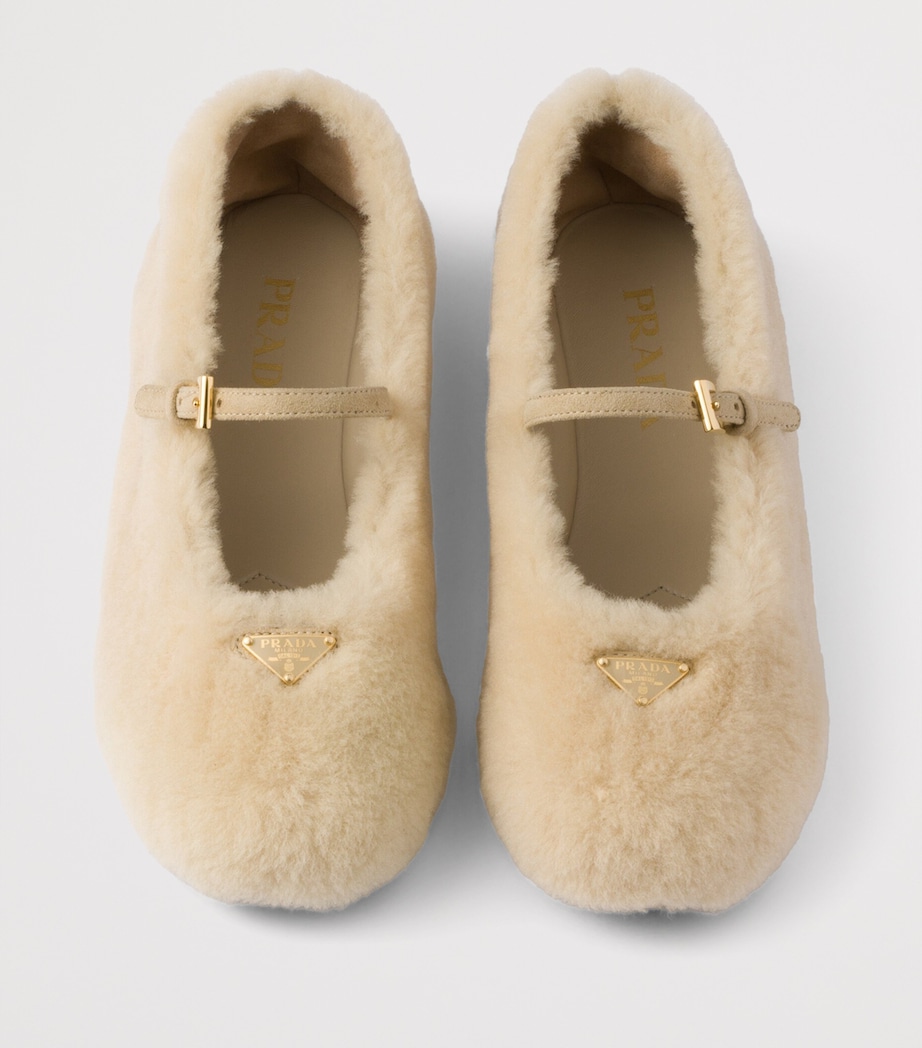 Prada Shearling Ballet Flats Neutral Image 3