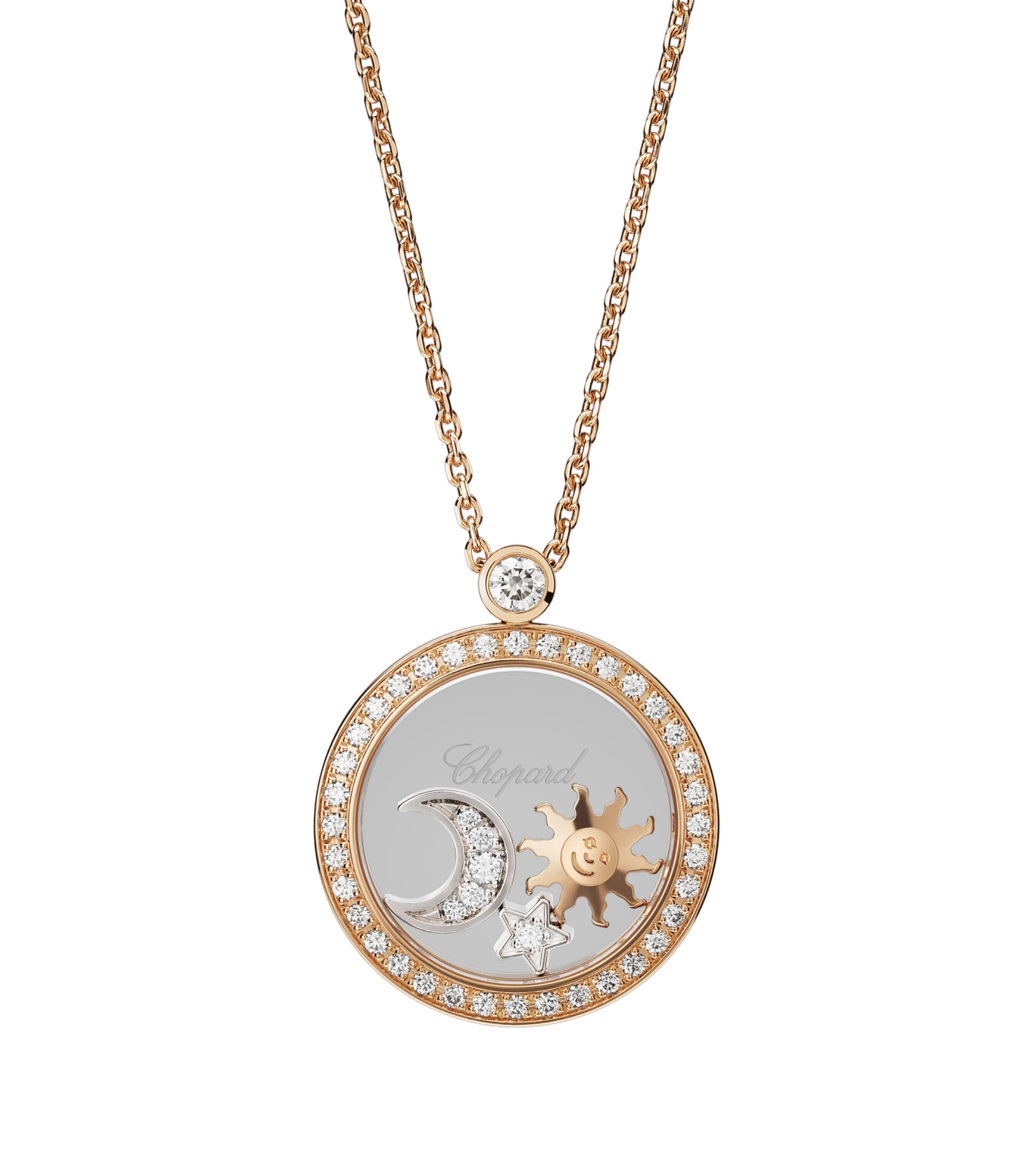 Shop Chopard Rose Gold And Diamond Happy Diamonds Pendant