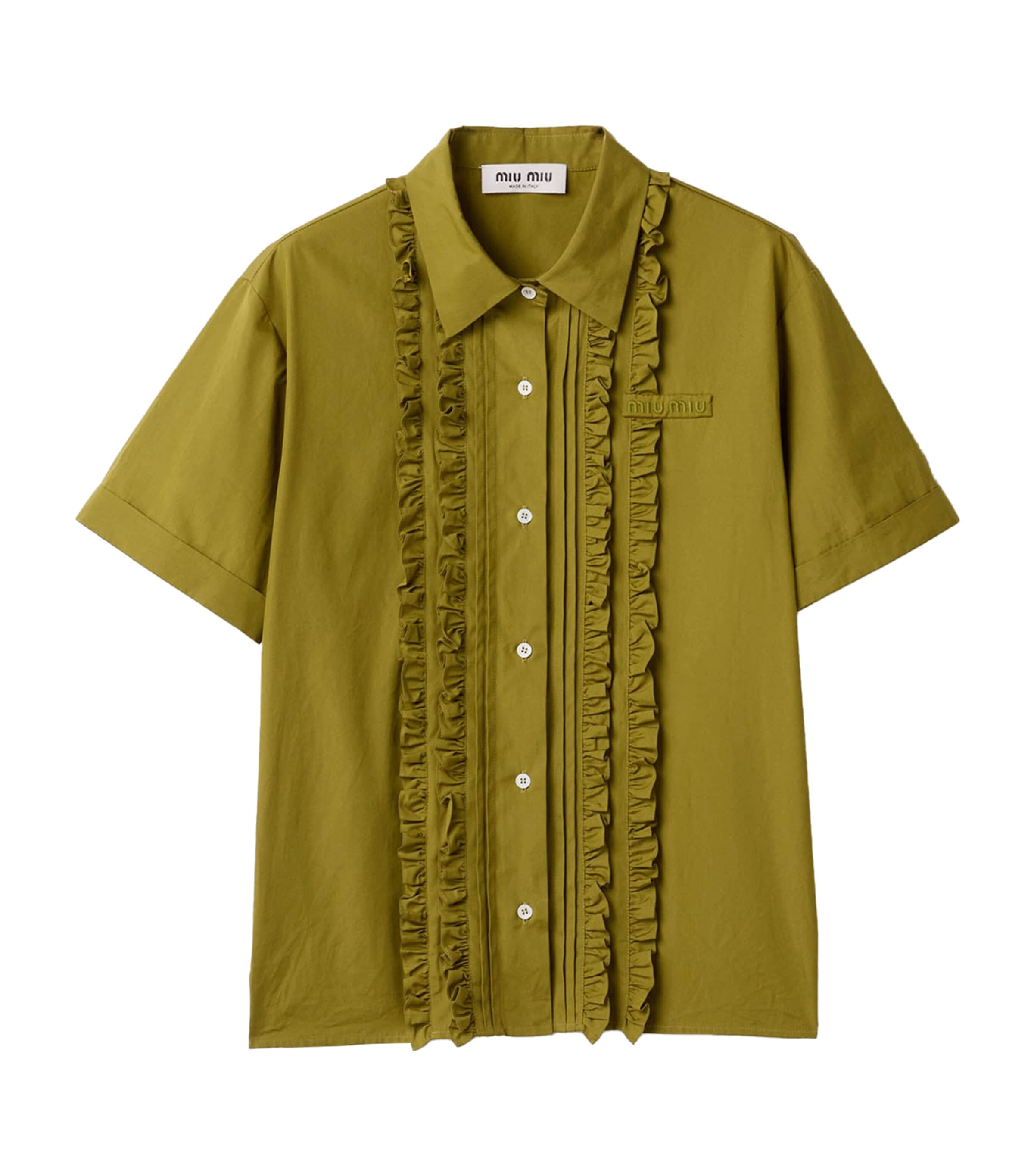 Miu Miu Womens Ruffled Short Sleeve Shirt Green Image 1