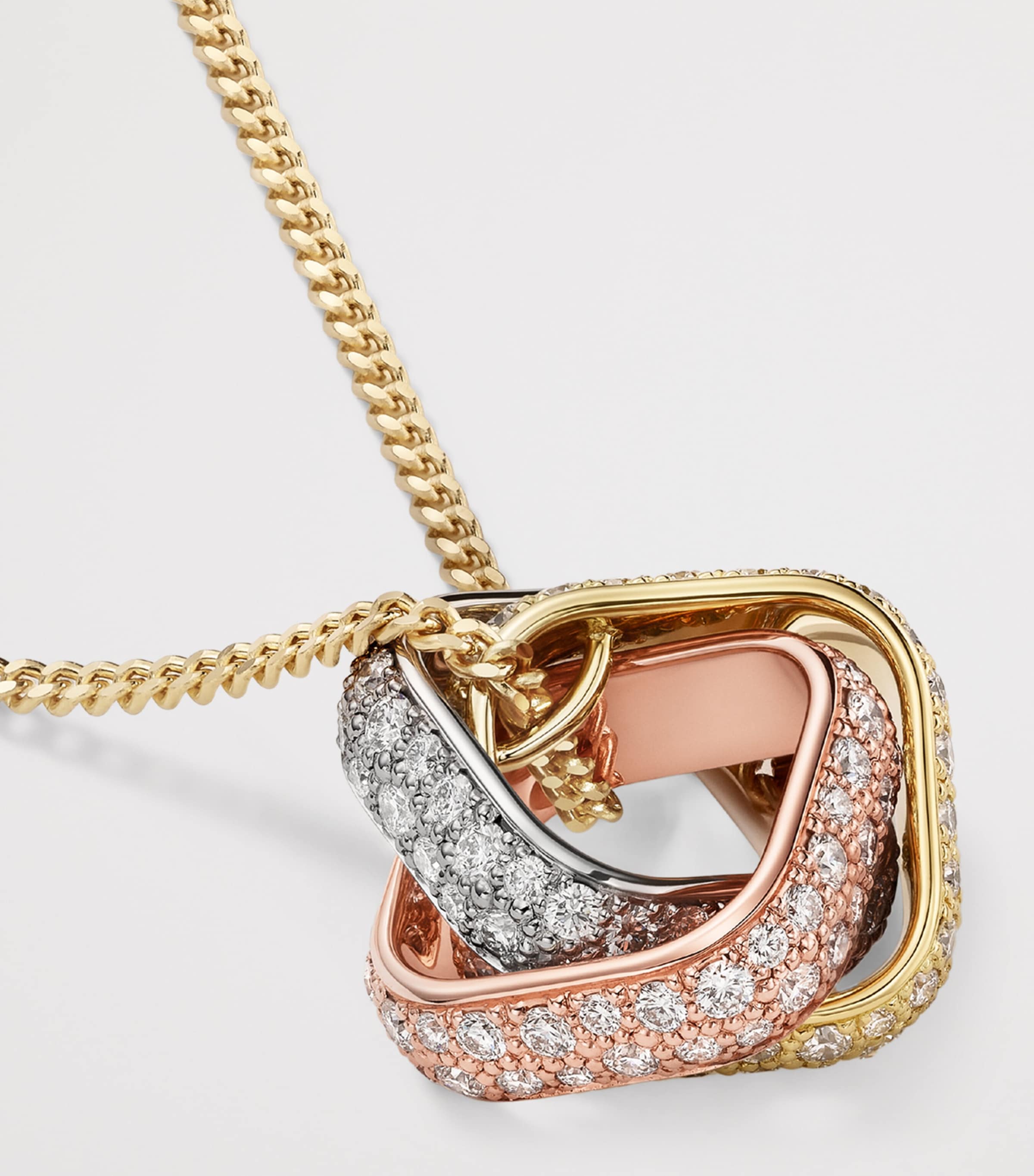 Mixed Gold and Diamond Trinity Box Necklace YLLW/ROSE/WHITE GOLD Image 2