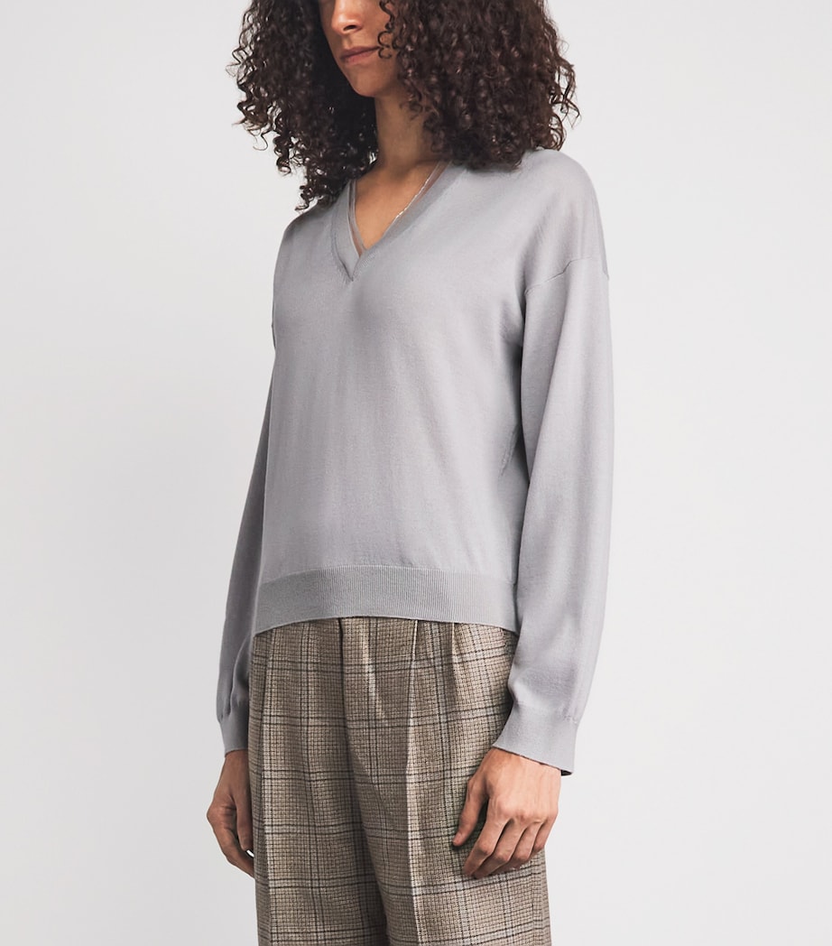 Fabiana Filippi Womens Virgin Wool-Cotton Embellished Sweater Granito Image 4