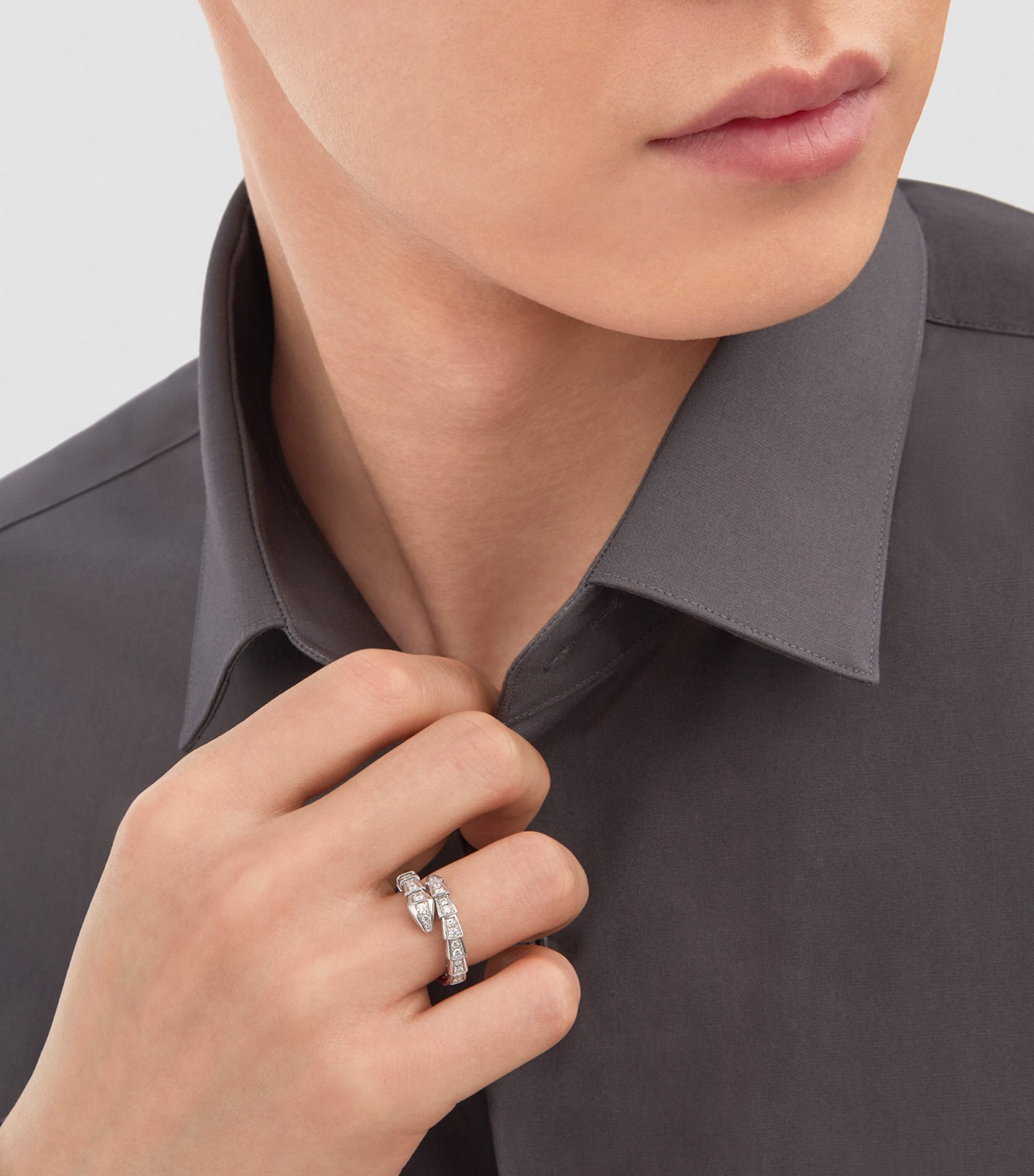 White Gold and Diamond Serpenti Viper Ring WHITE GOLD Image 8