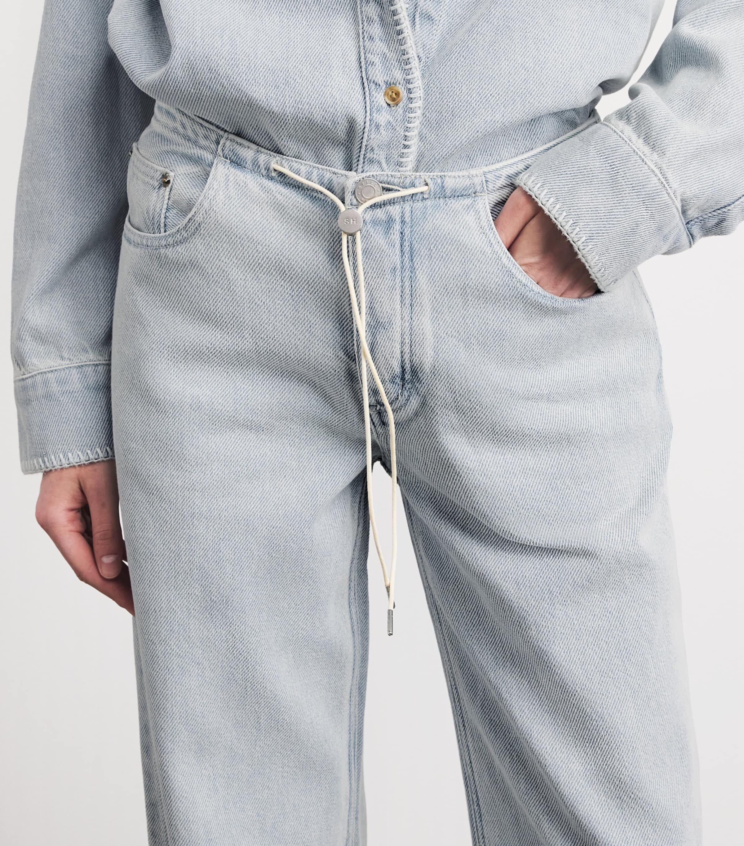 STILL HERE Womens Drawstring Cool Wide-Leg Jeans Cloud Vintage Blue Image 3