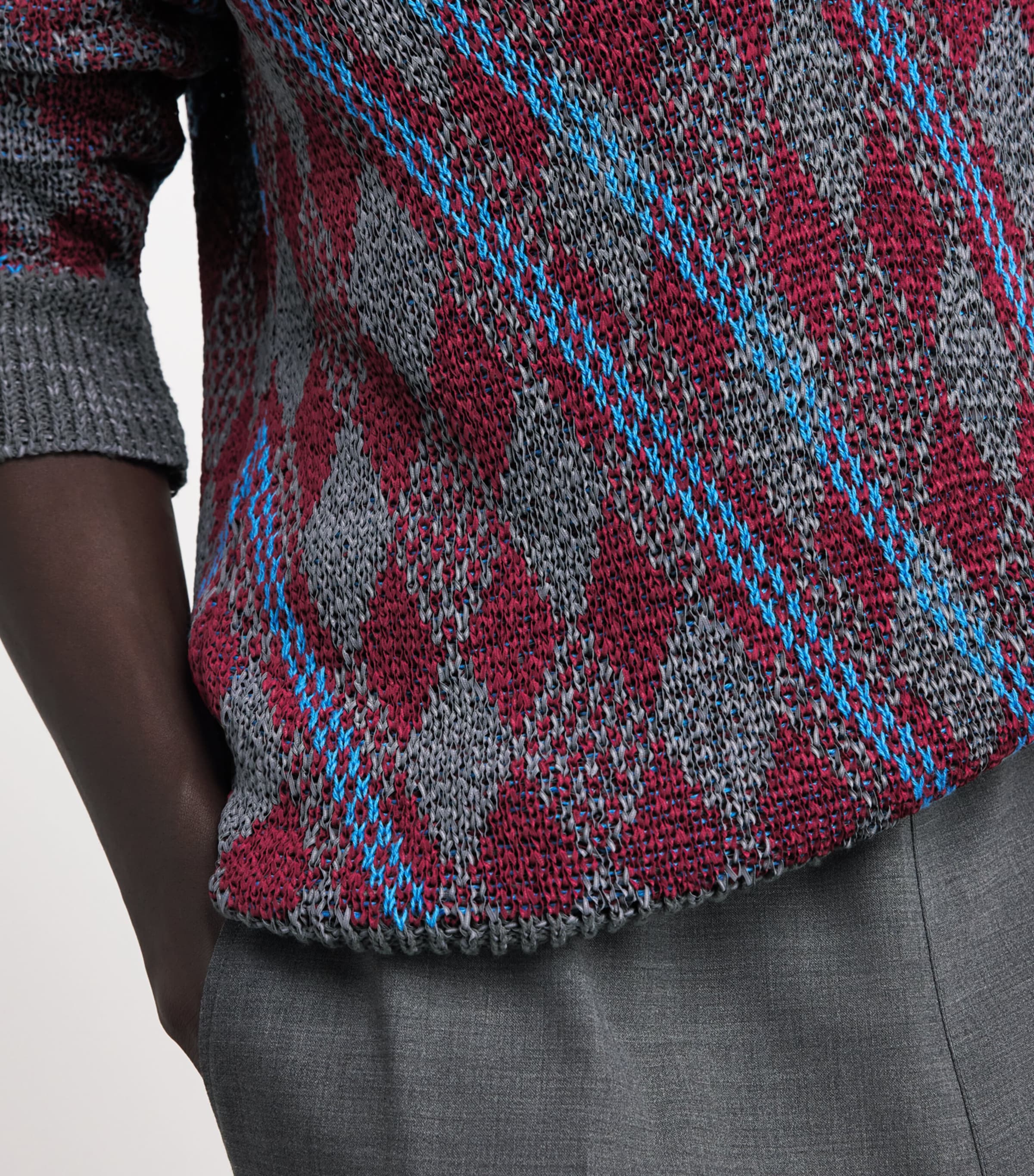 DRIES VAN NOTEN Mens Argyle Open-Collar Sweater Grey Image 3