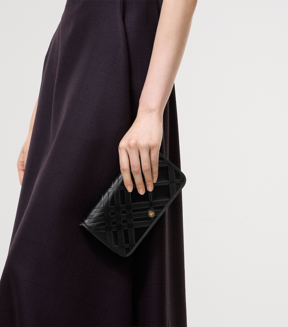 Burberry Check-Embossed Leather Chain Strap Wallet Black Image 3