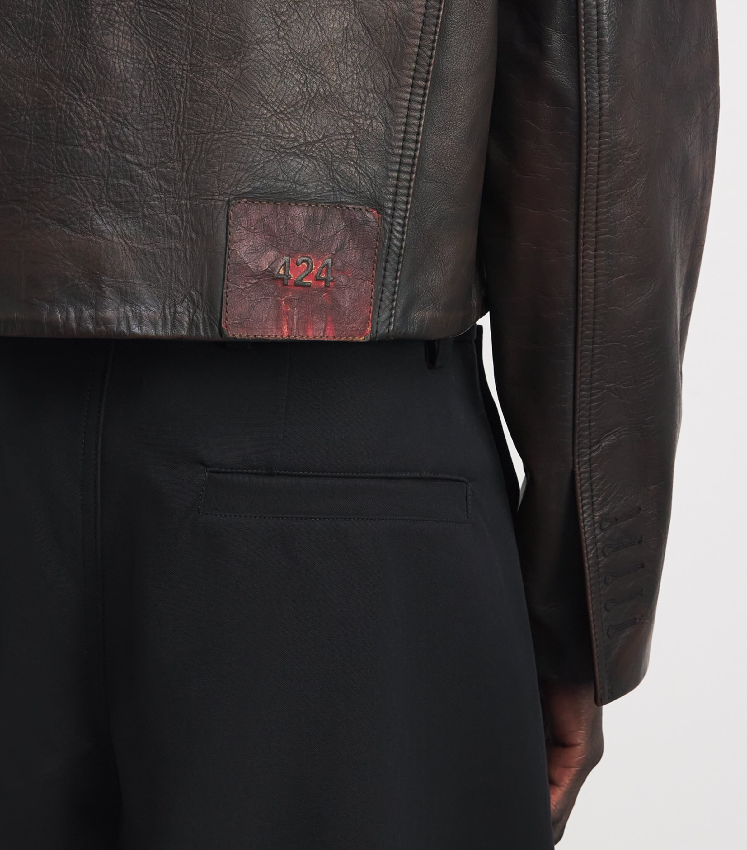 Leather Trucker Jacket BLACK & BROWN Image 6