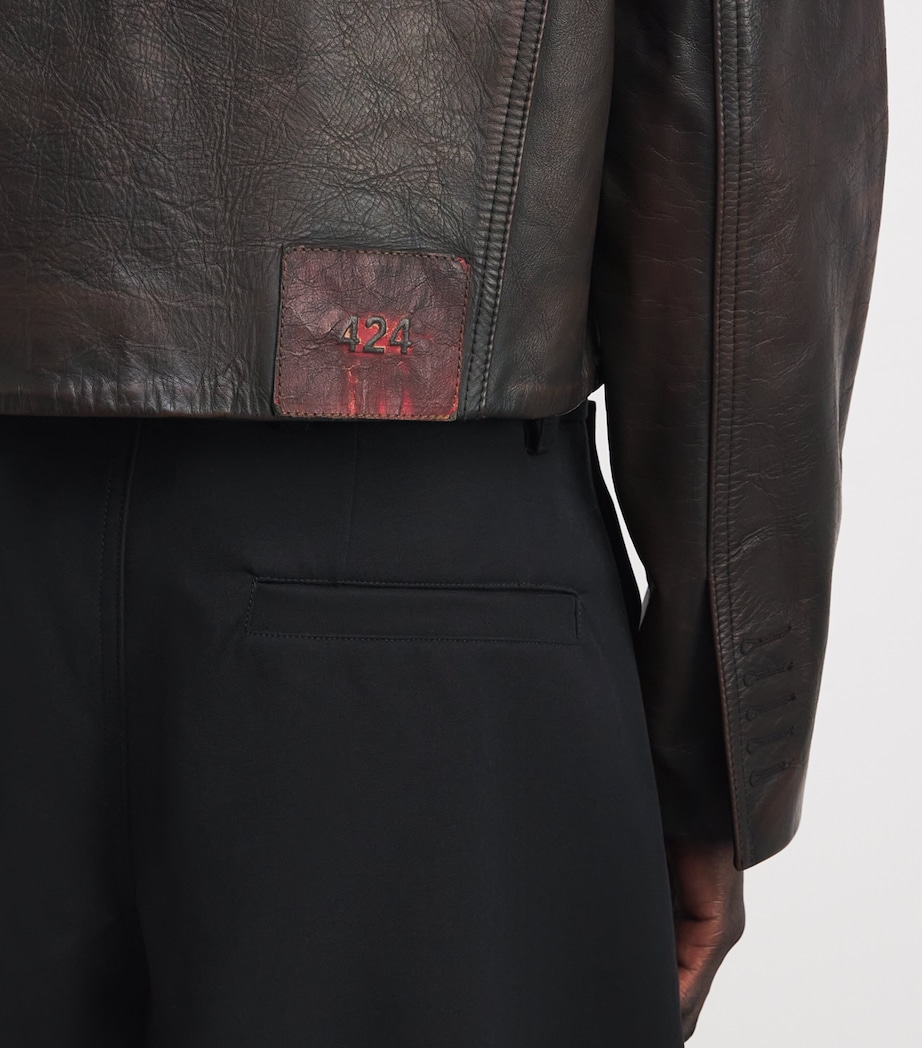 Leather Trucker Jacket BLACK & BROWN Image 6