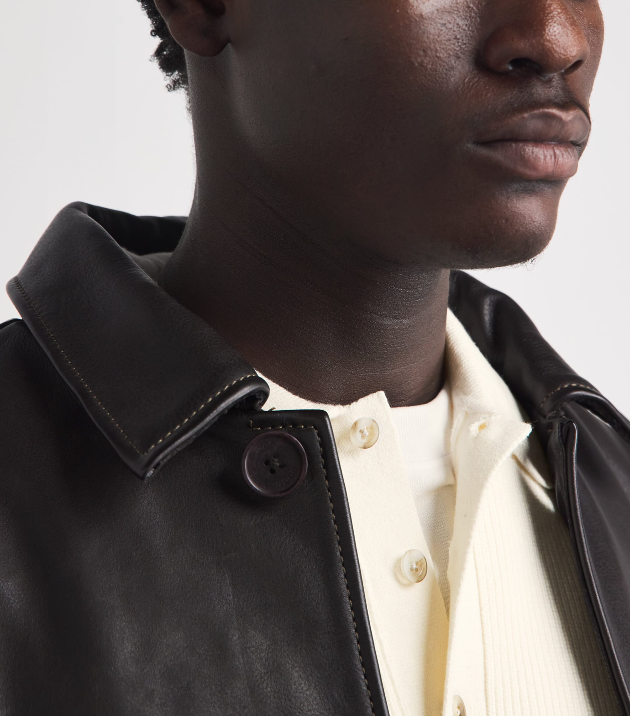 Vince Mens Cotton-Cashmere Heirloom Shaker Polo Sweater Bone Image 3