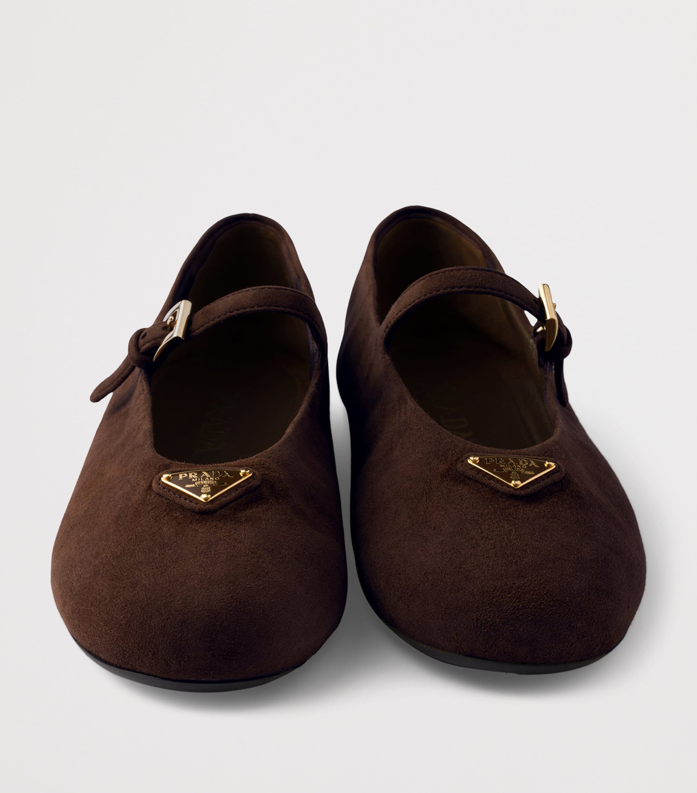 Prada Suede Logo Ballet Flats Brown Image 5