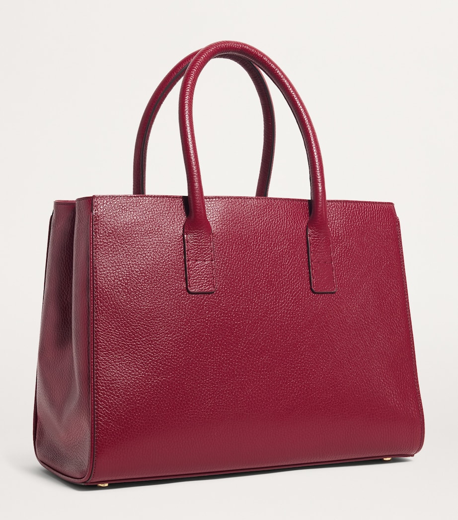 Pebbled Leather Work Tote Bag BURGUNDY Image 3