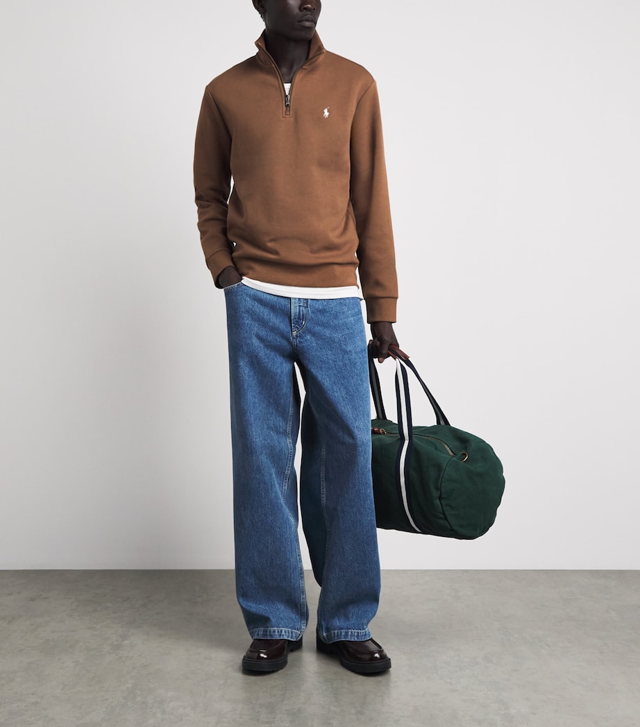 Polo Ralph Lauren Mens Polo Pony Quarter-Zip Sweatshirt Luggage Brown Image 2