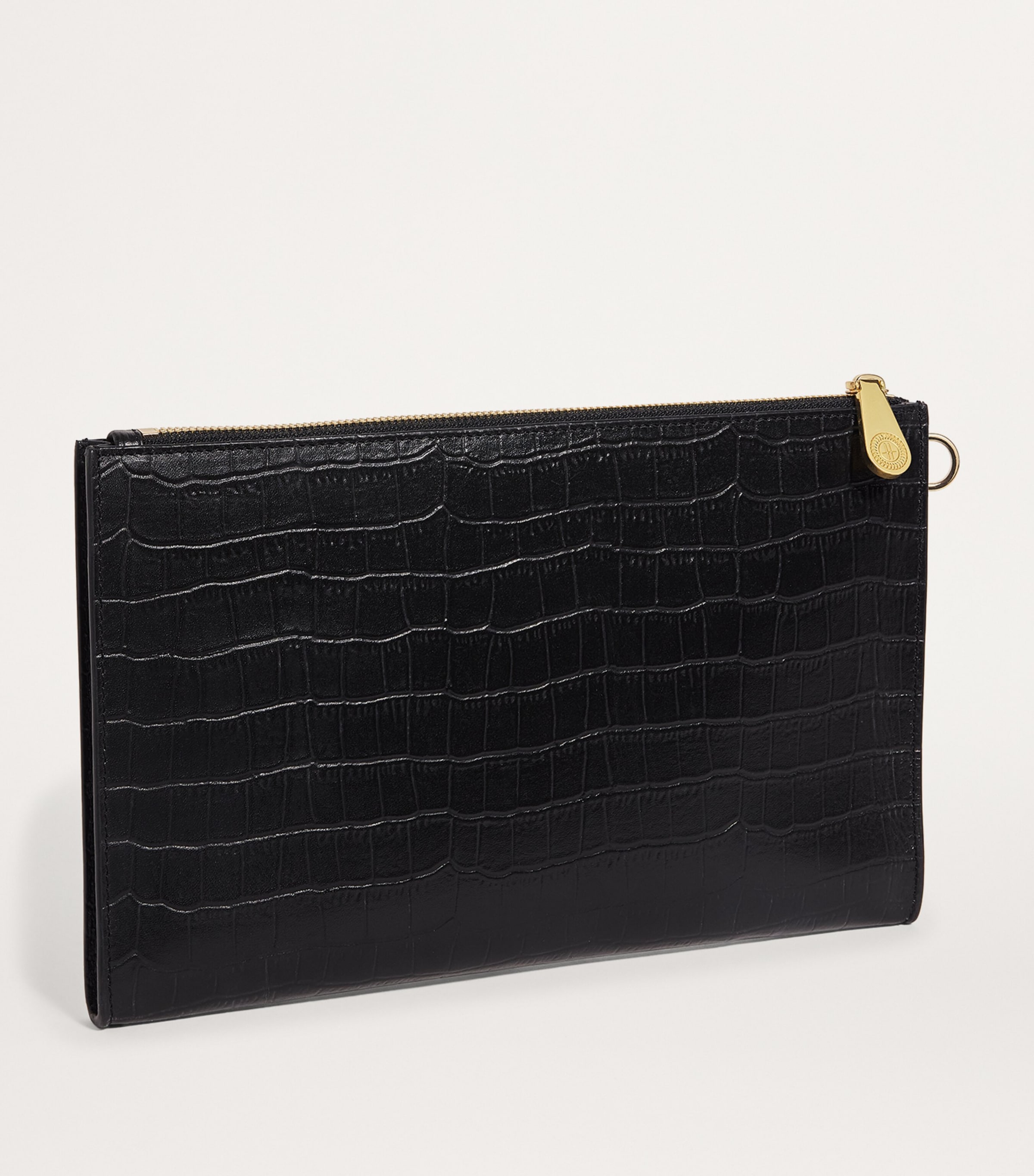 Medium Croc-Embossed Leather Pouch BLACK Image 3