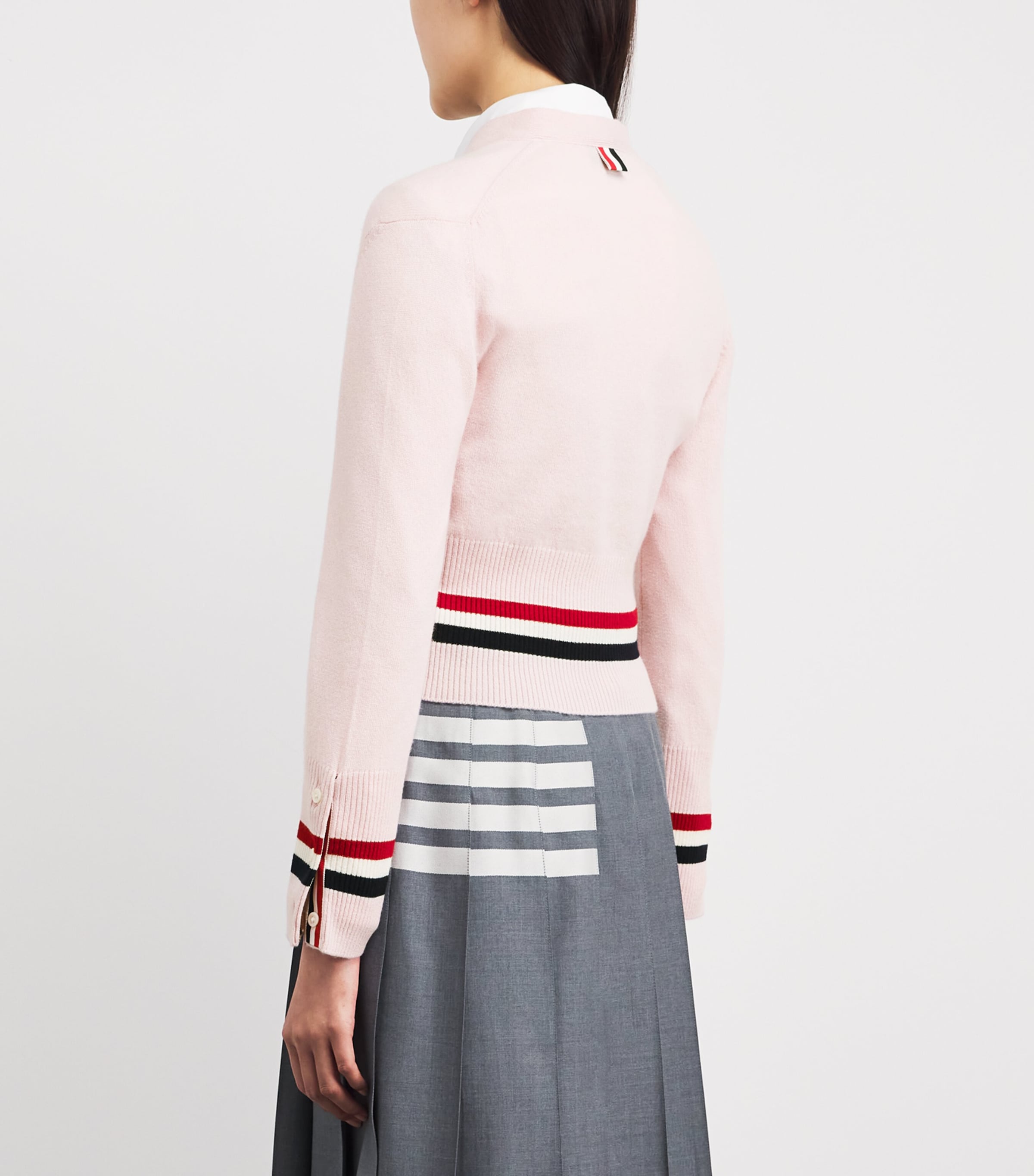 Thom Browne Womens Cashmere V-Neck Cardigan Light Pink Image 5