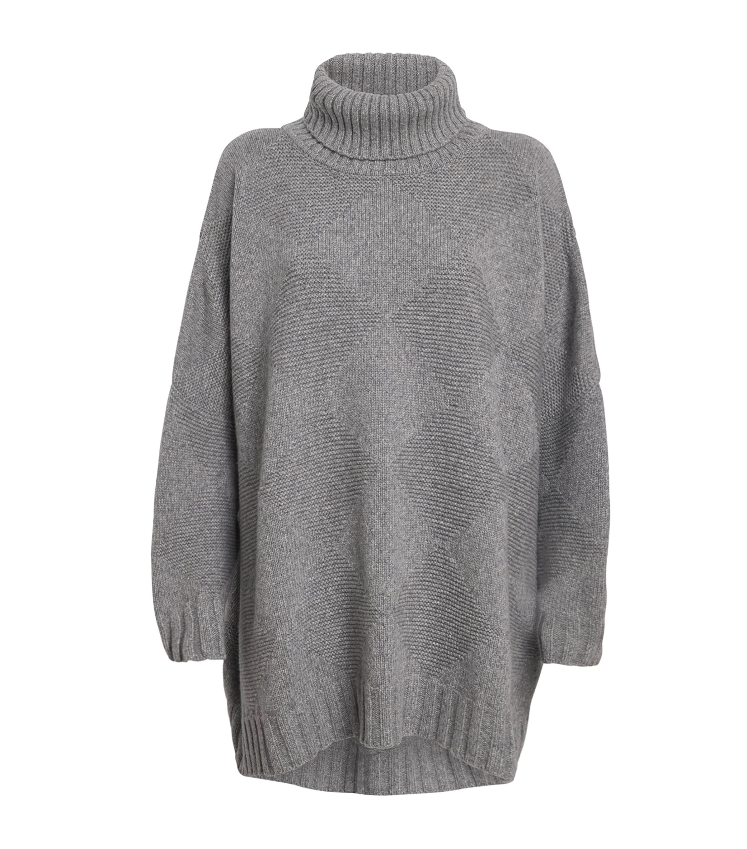 Eskandar Cashmere Diamond-jacquard Wide Sweater In Gray