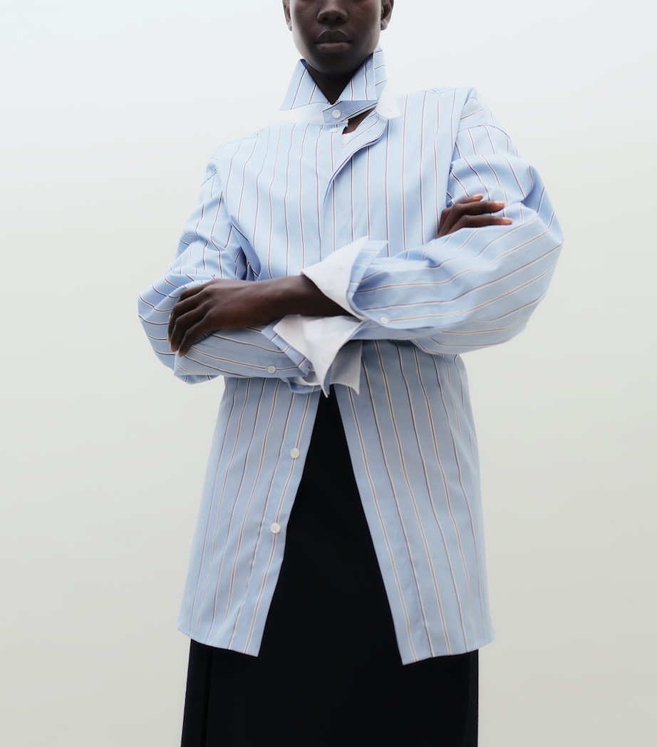 AMI Paris Womens Cotton Stripe Removable Collar Shirt Bleu Cchmire/ivoire Image 3