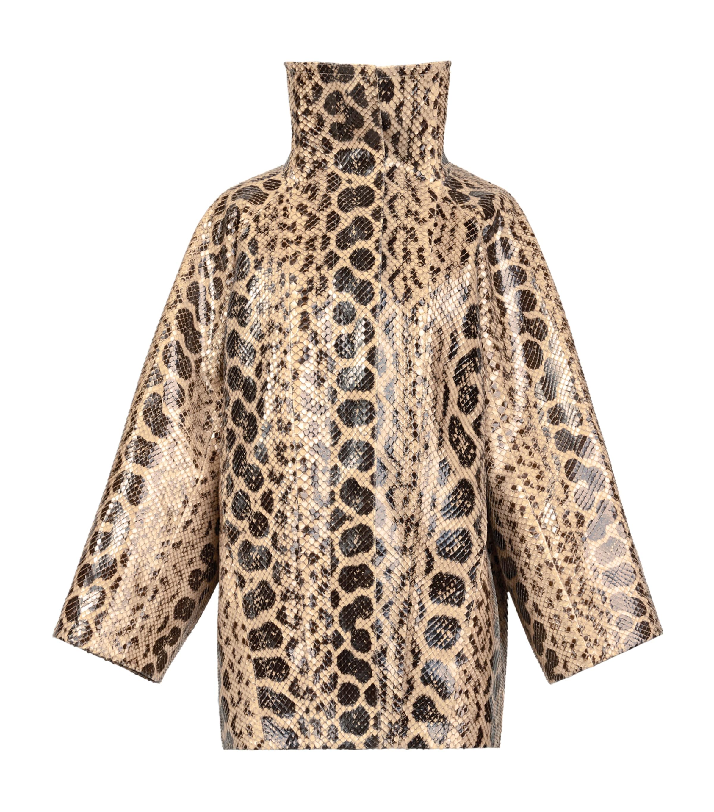 Alaïa Womens Python Skin Layered Coat Taupe Image 2