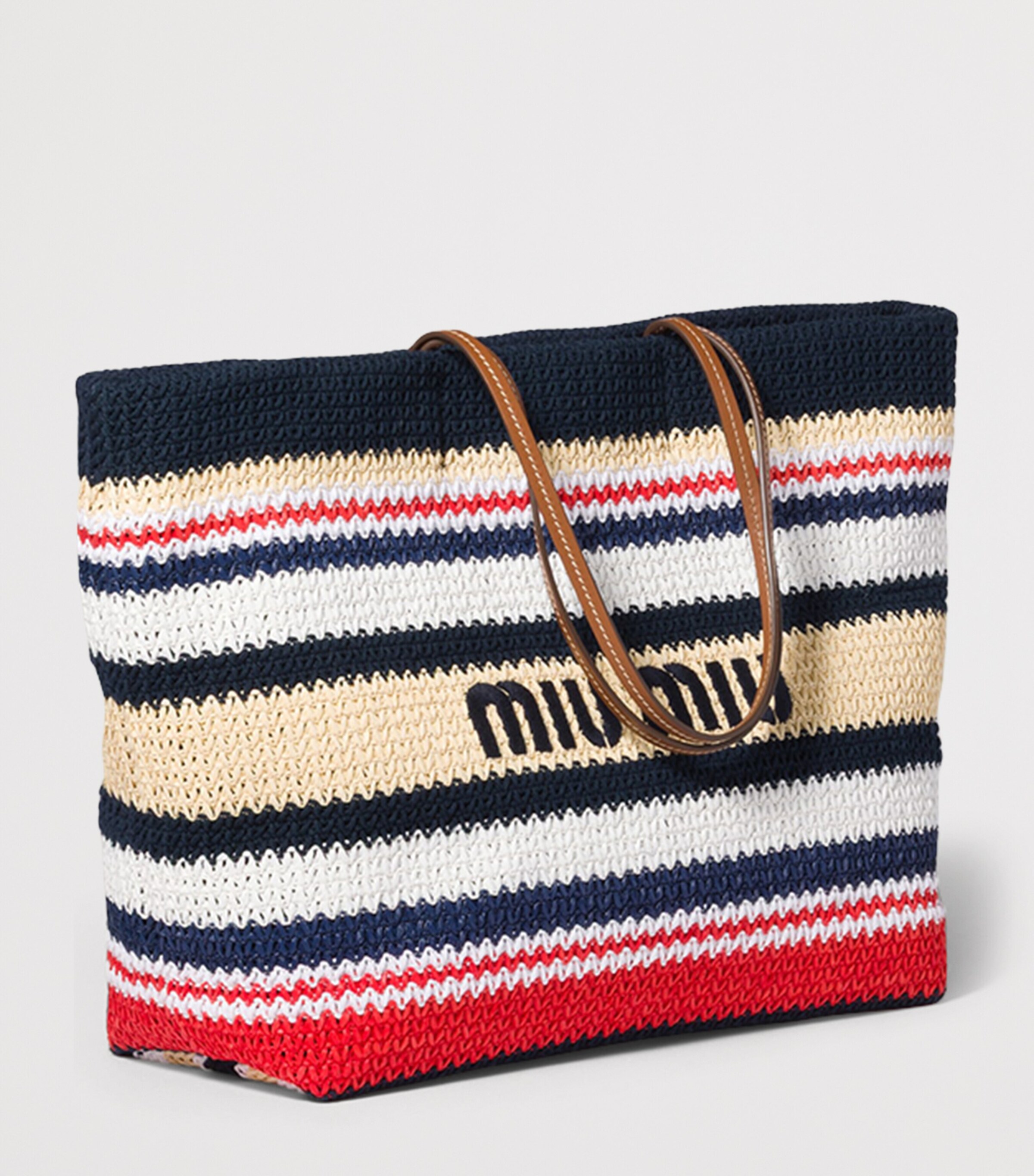 Miu Miu Woven Raffia-Effect Tote Bag Blue Image 2