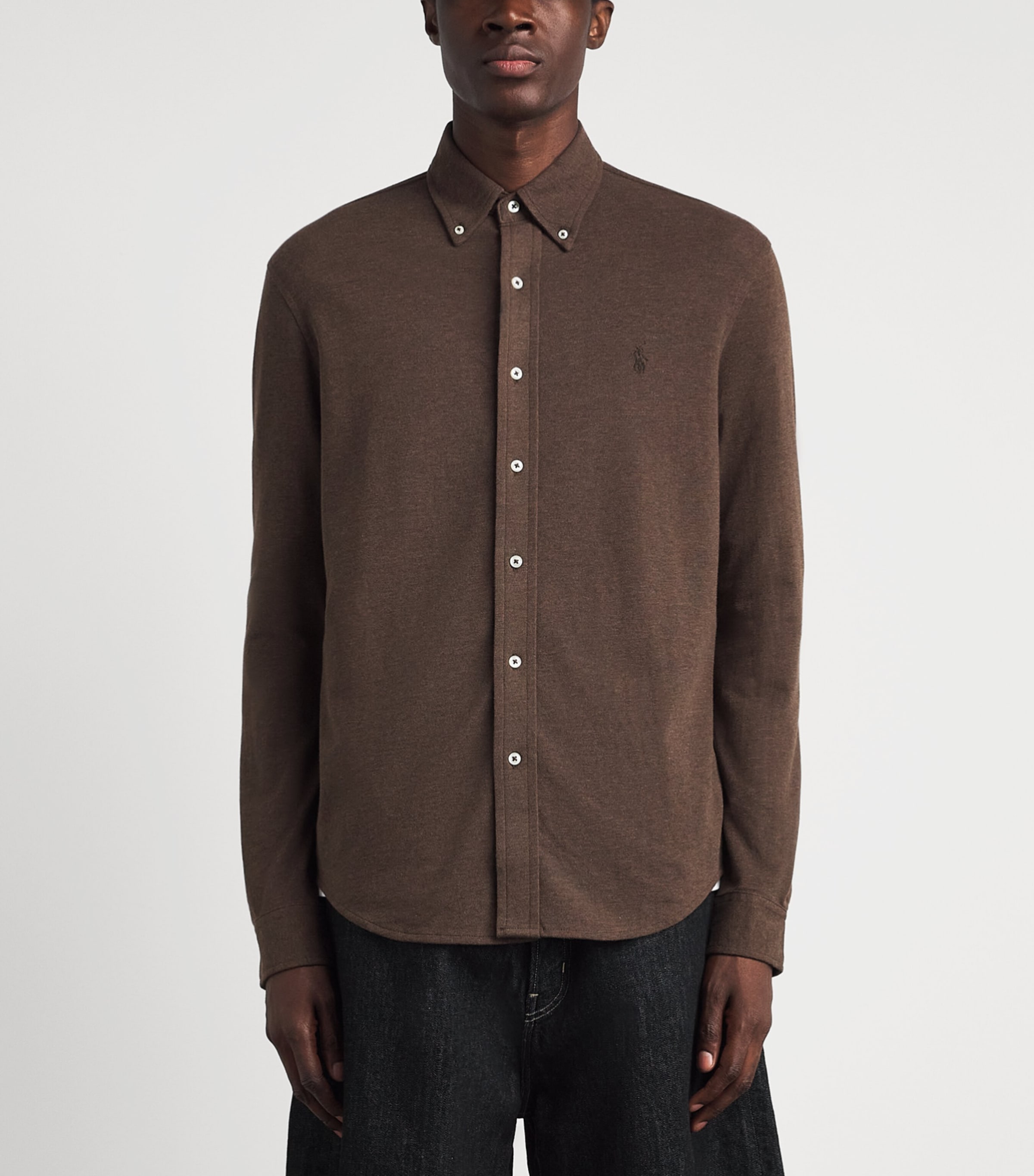 Polo Ralph Lauren Mens Cotton Mesh Shirt Ntmeg Brn Hthr Image 4