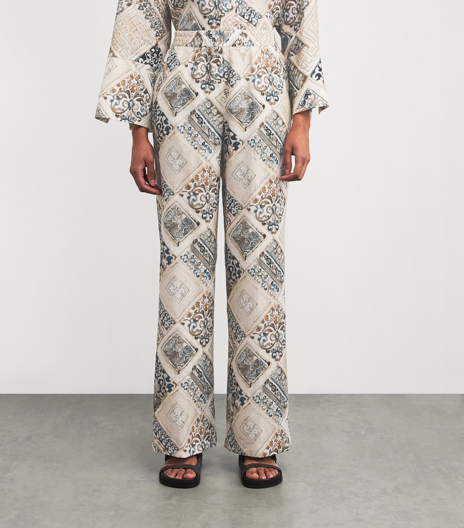 Linen Printed Palazzo Trousers SABBIA Image 3