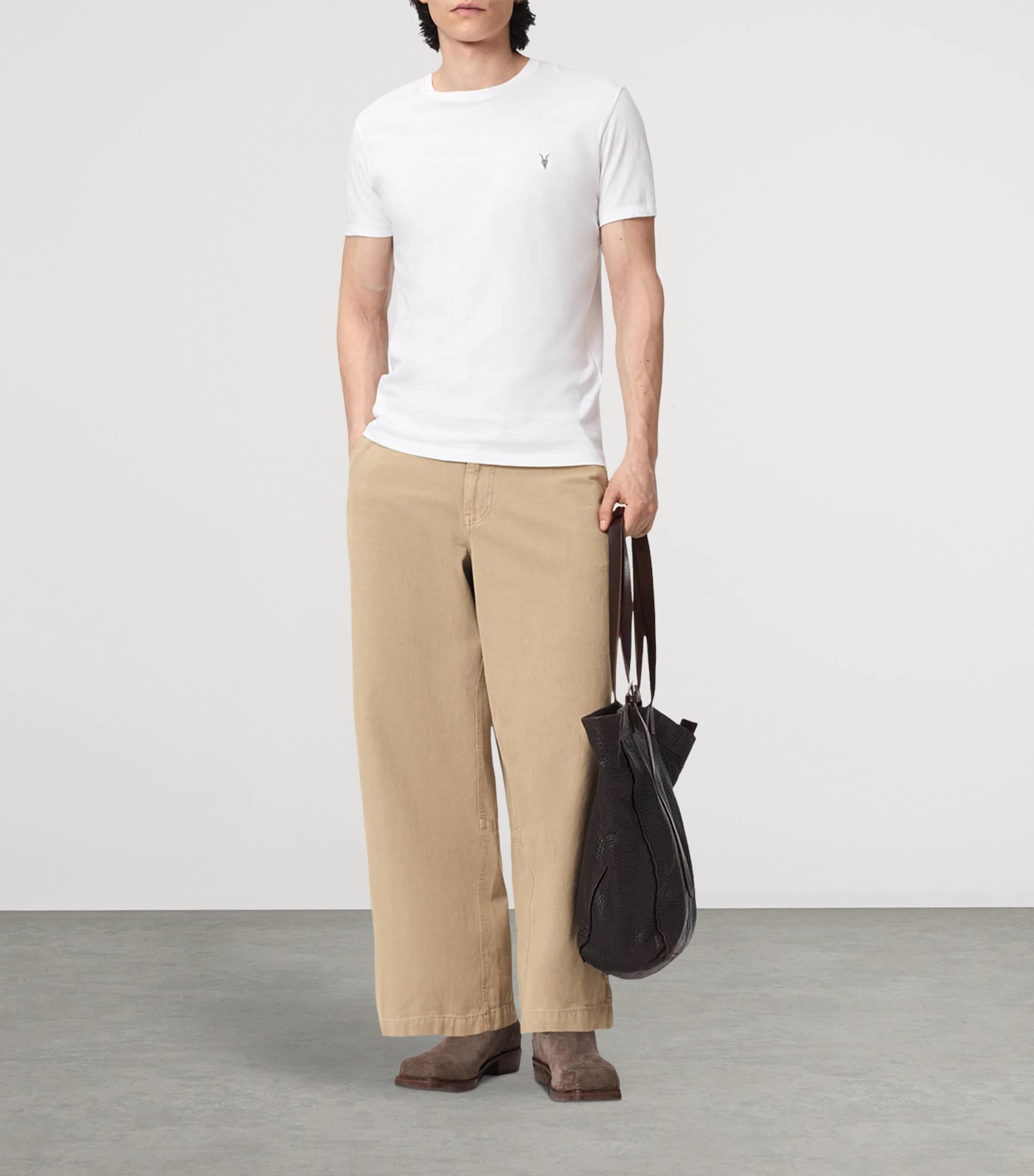 AllSaints Mens Organic Cotton Barrel Leg Trousers Dune Brown Image 2