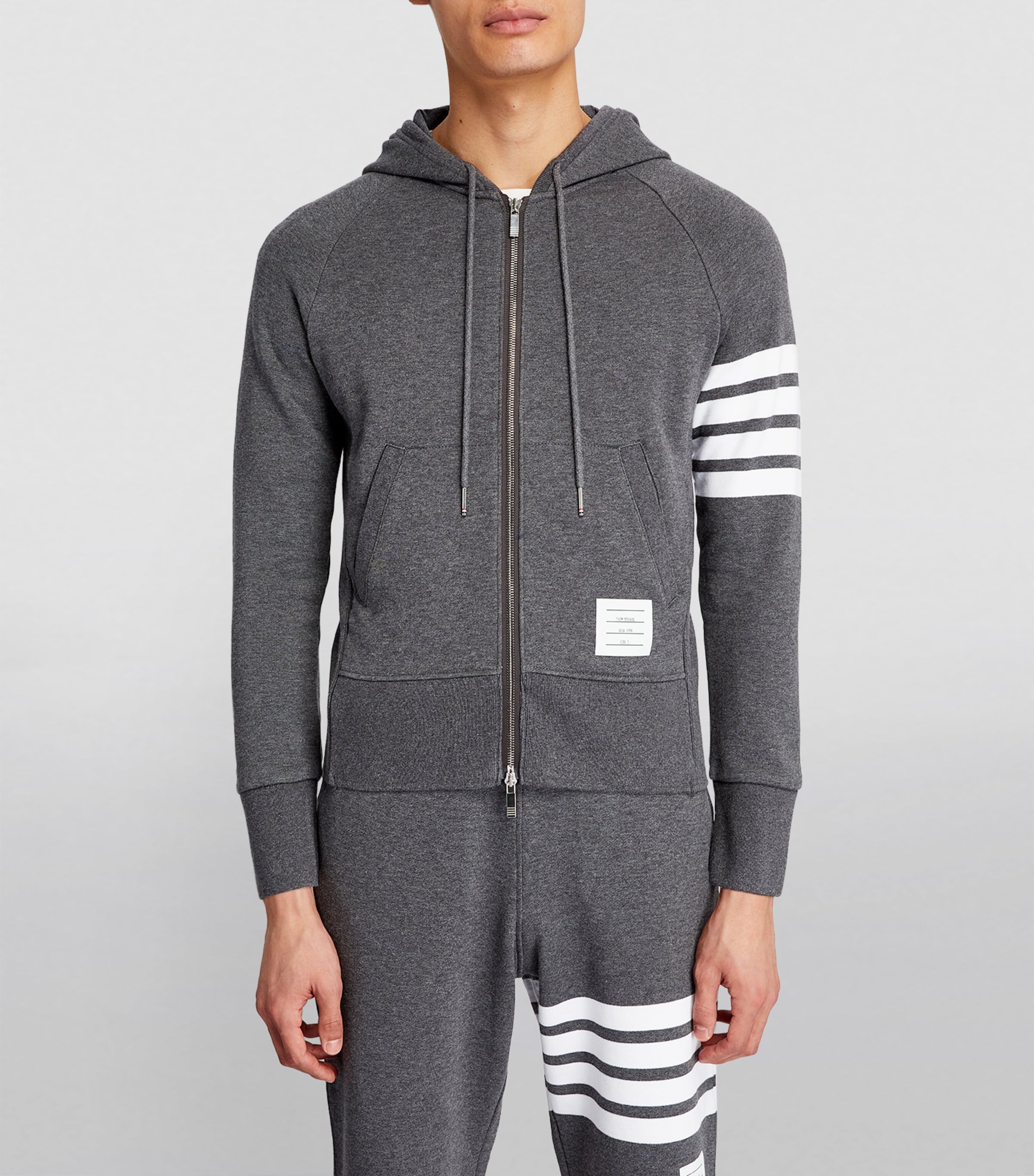 Four-Stripe Zip-Up Hoodie DARK GREY Image 3