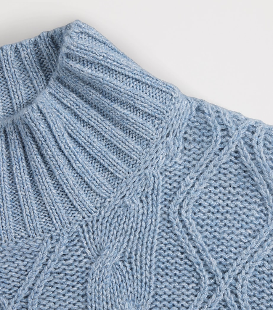 Dunhill Mens Cashmere-Blend Aran Cable-Knit Sweater Denim Image 6