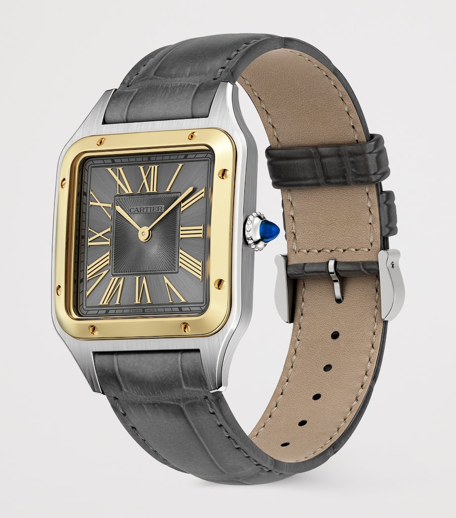 Cartier Large Stainless Steel and Yellow Gold Santos-Dumont Watch 31.4mm Grey Satin Image 3