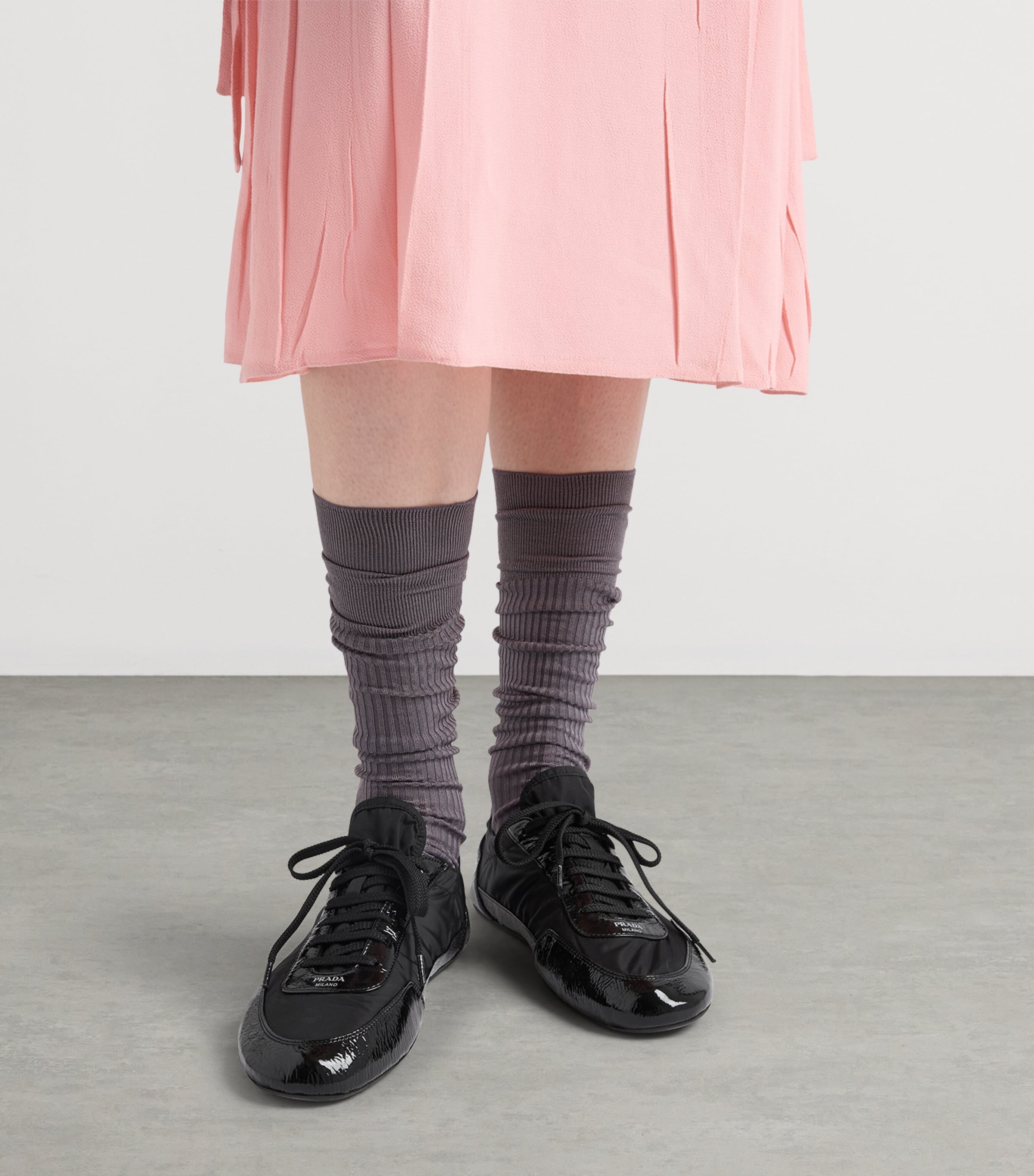 Re-Nylon and Leather Collapsed Sneakers F0002 Image 2